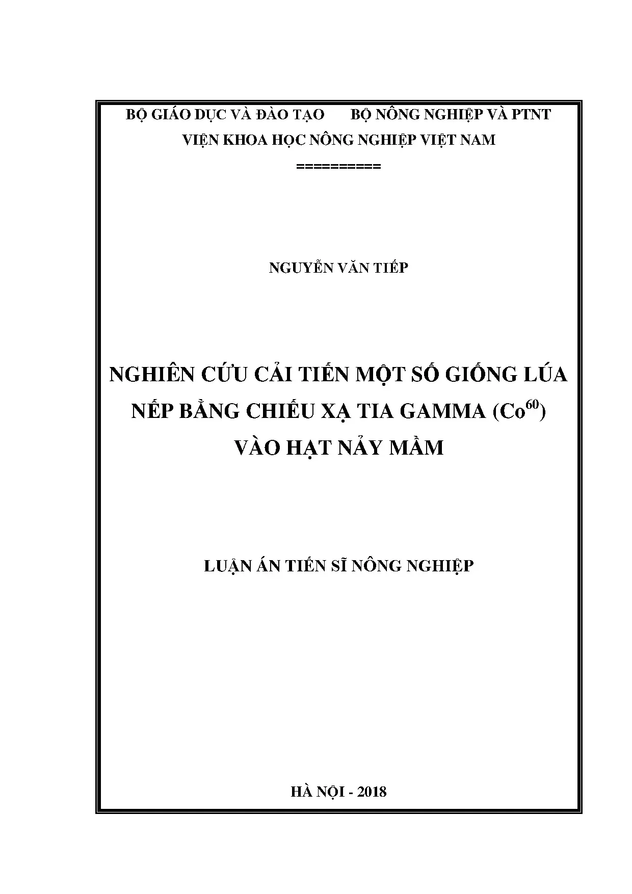 Luận án tiến sĩ nghiên cứu cải tiến một số giống lúa nếp bằn