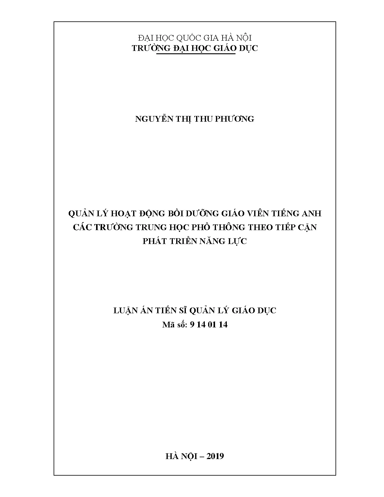 Quản lý bồi dưỡng GV Tiếng Anh THPT theo phát triển năng lực