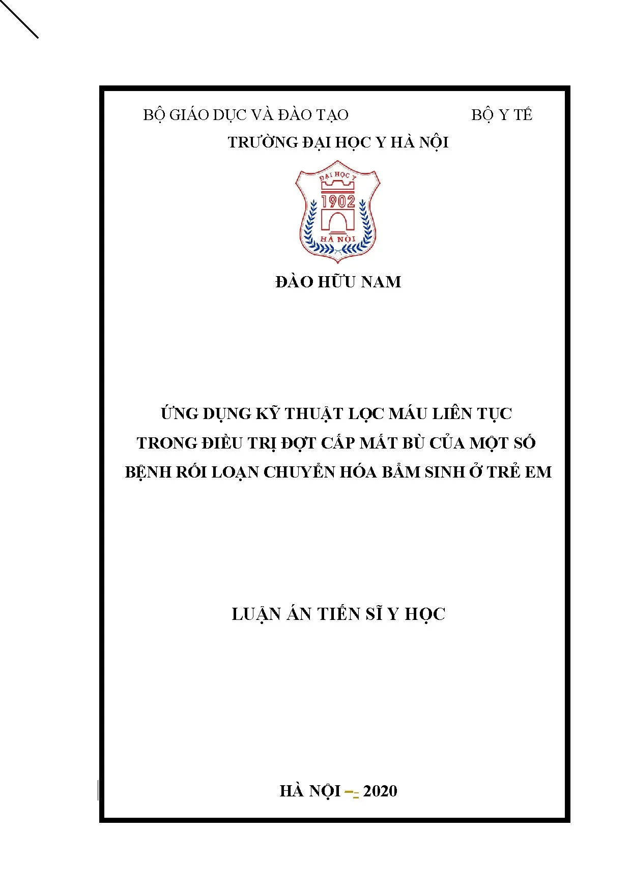 Ứng dụng kỹ thuật lọc máu liên tục điều trị bệnh rối loạn chuyển hóa bẩm sinh trẻ em