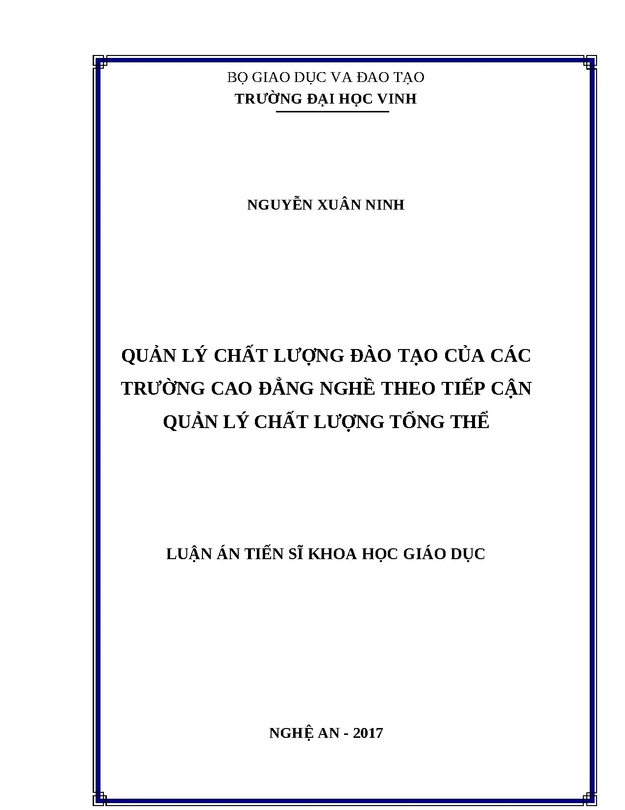Luận án quản lý chất lượng đào tạo của các trường cao đẳng n