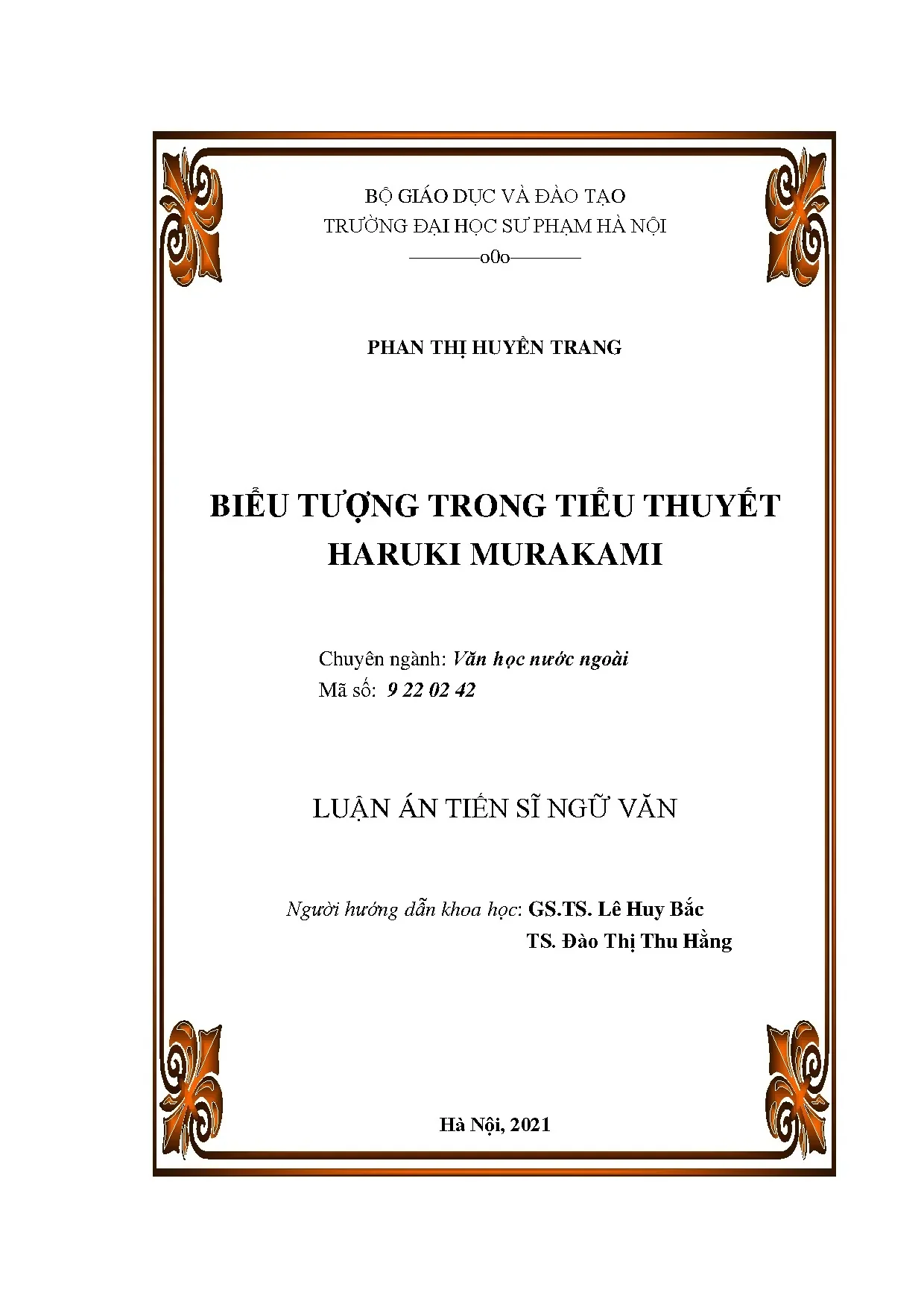 Luận án tiến sĩ ngữ văn biểu tượng trong tiểu thuyết haruki