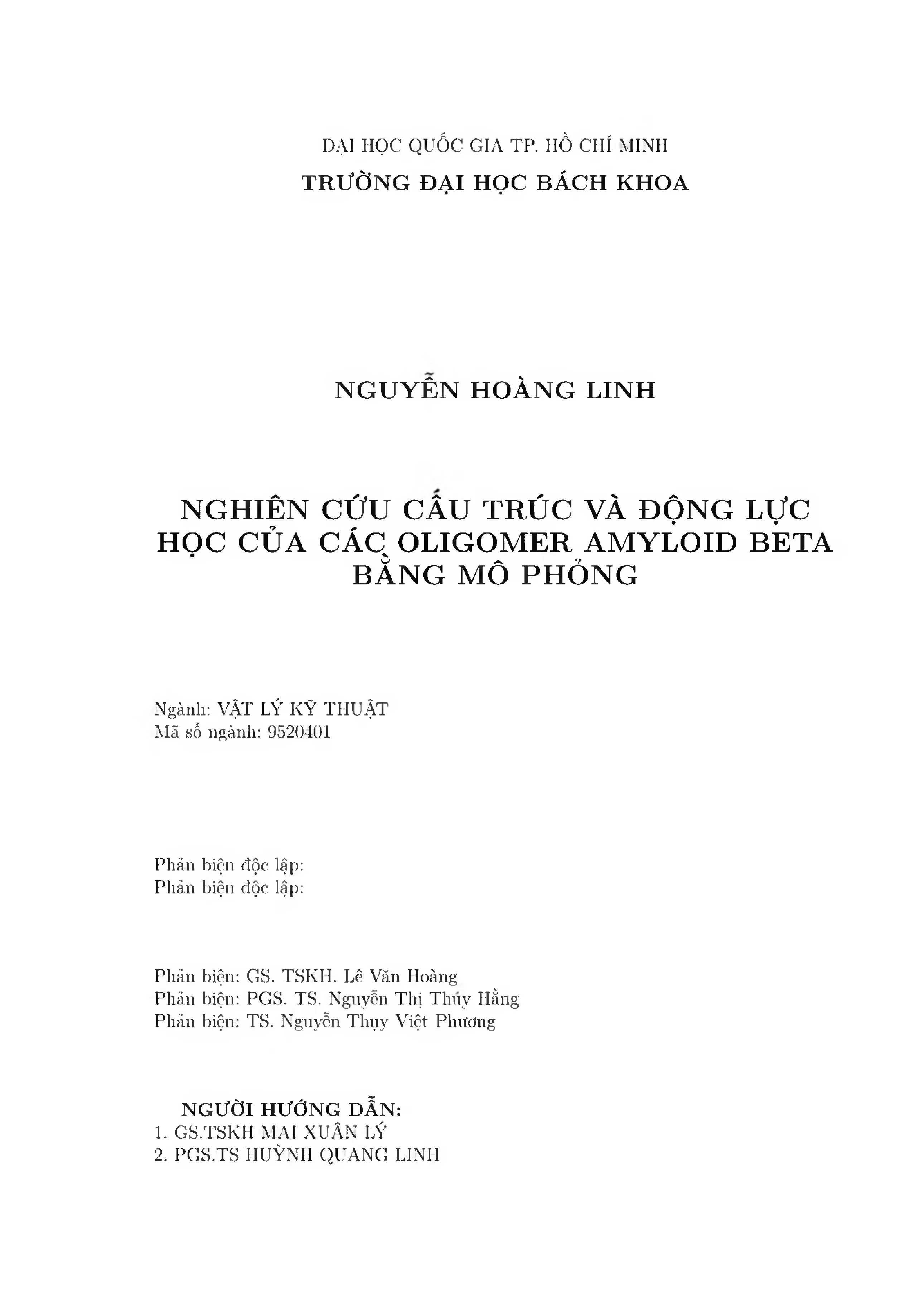 Nghiên cứu cấu trúc và động lực học của các oligomer amyloid