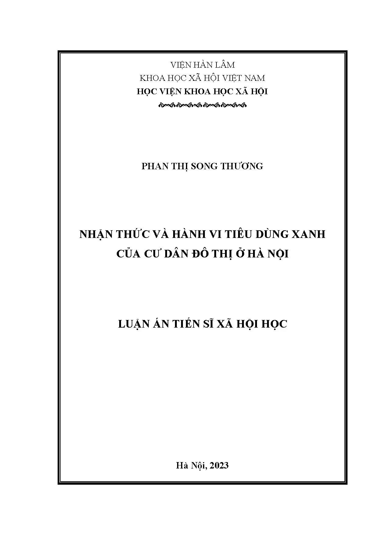 Nhận thức và hành vi tiêu dùng xanh của cư dân đô thị ở hà n