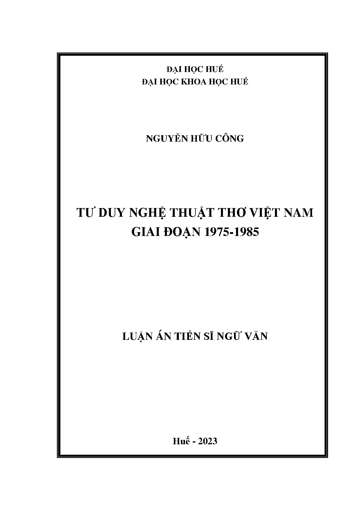 Luận án tiến sĩ tư duy nghệ thuật thơ Việt Nam 1975-1985