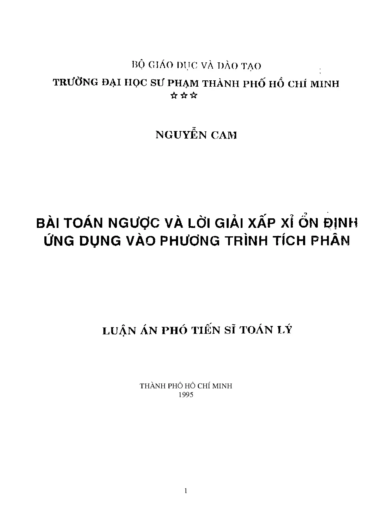 Bài toán ngược và lời giải xấp xỉ ổn định ứng dụng vào phươn