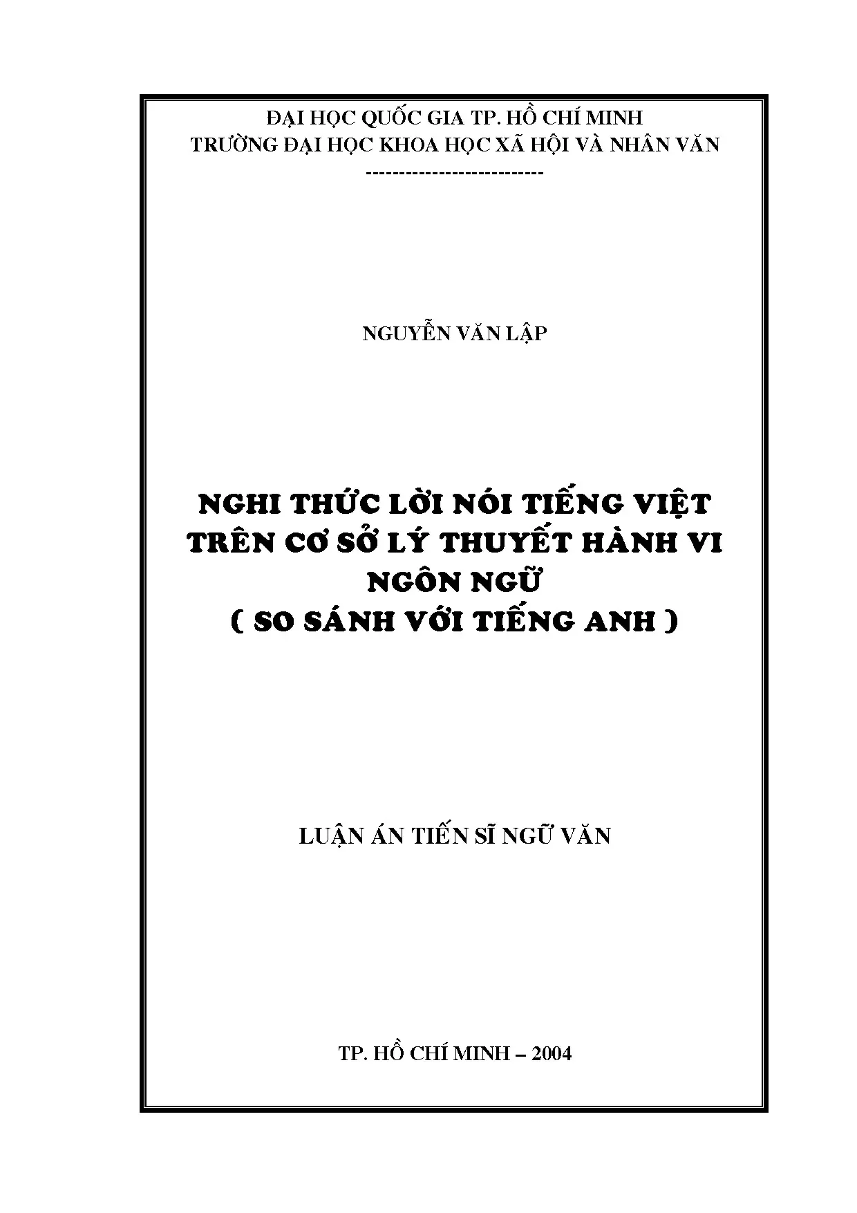 Nghi thức lời nói tiếng việt trên cơ sở lý thuyết hành vi ng