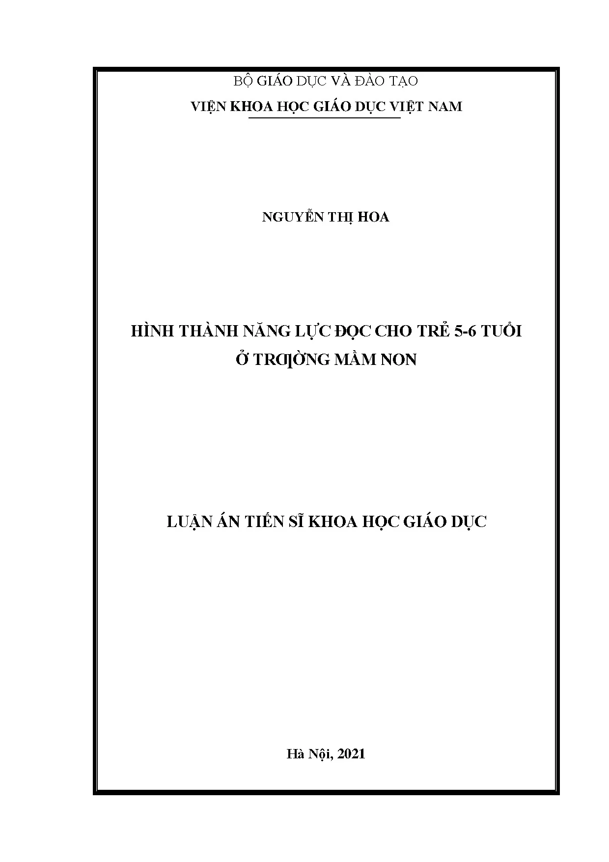 Năng lực đọc cho trẻ 5-6 tuổi mầm non: Luận án TS