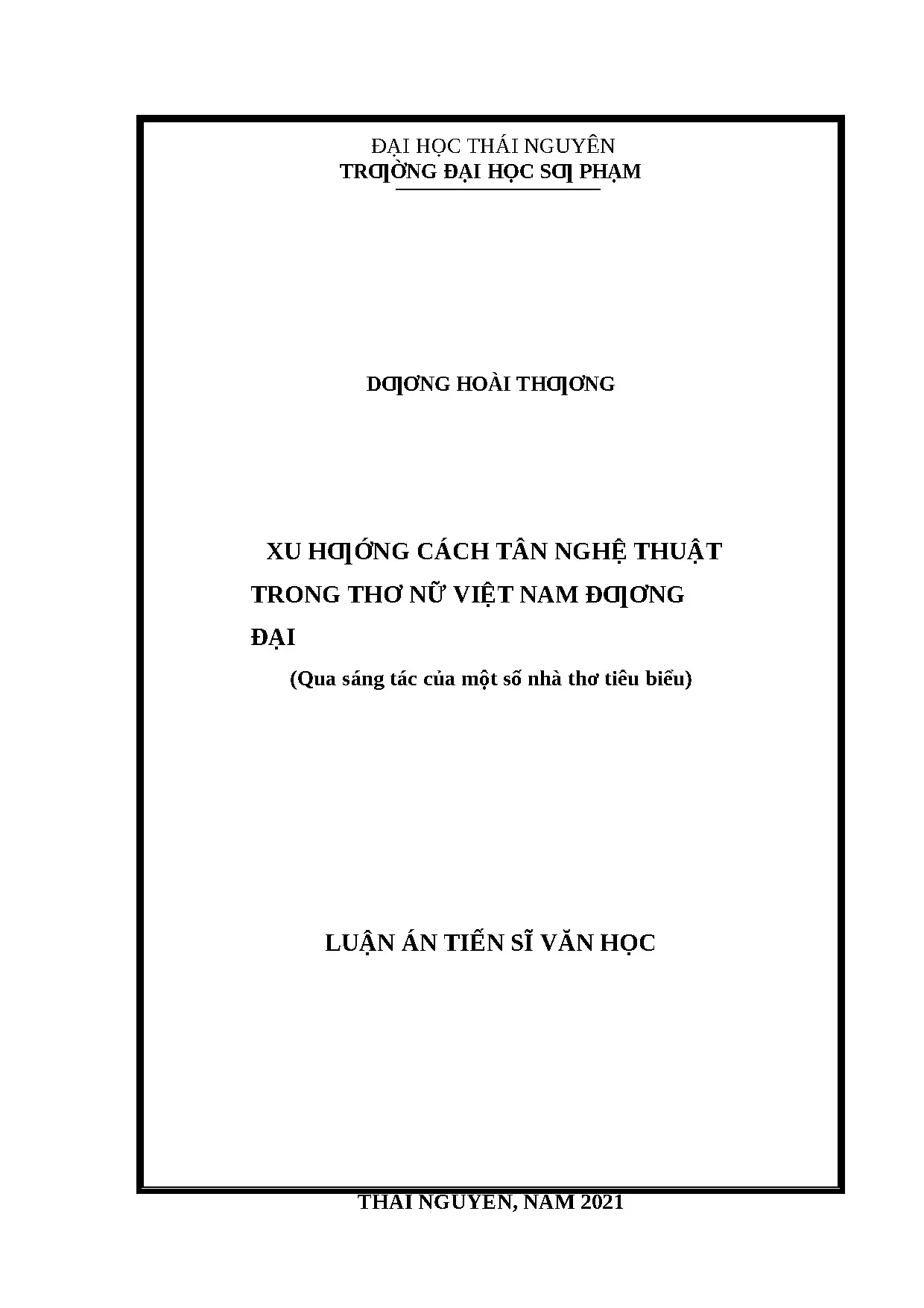 Luận án tiến sĩ cách tân nghệ thuật trong thơ nữ Việt Nam đương đại