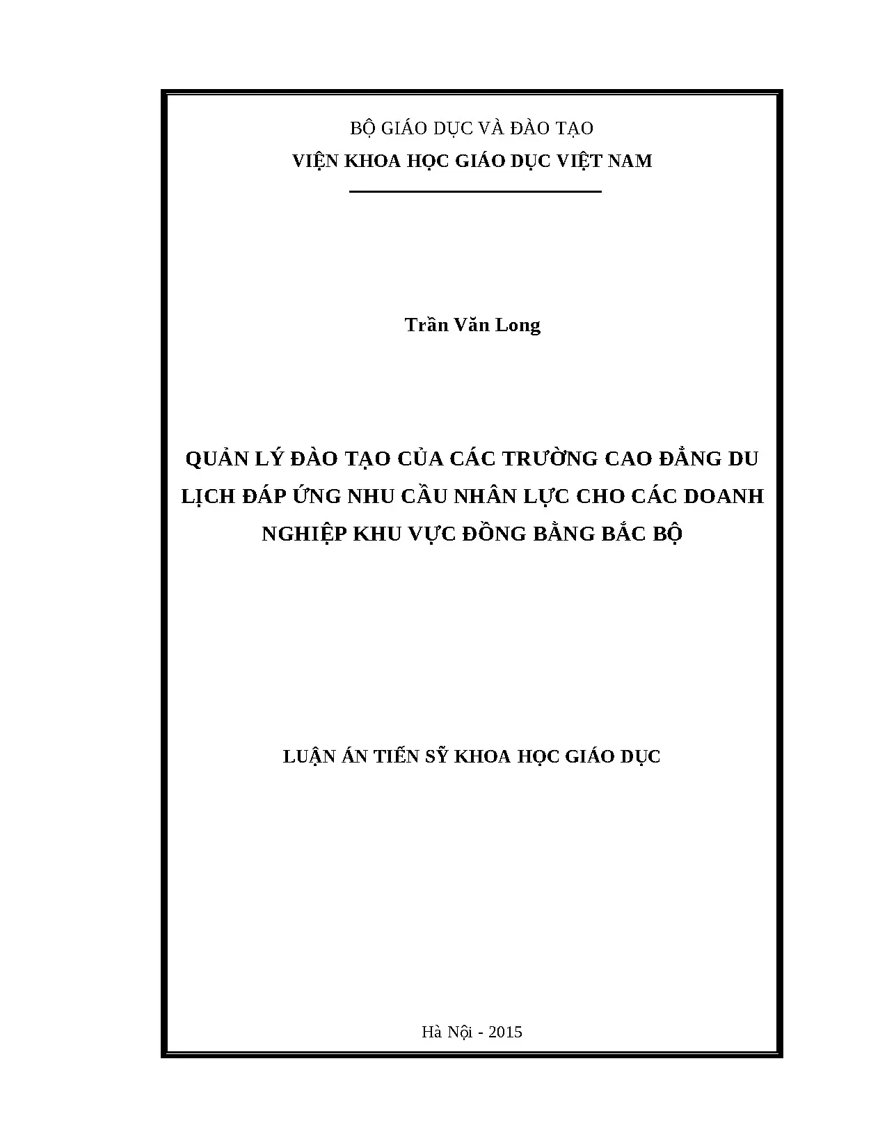 Luận án quản lý đào tạo của các trường cao đẳng du lịch đáp