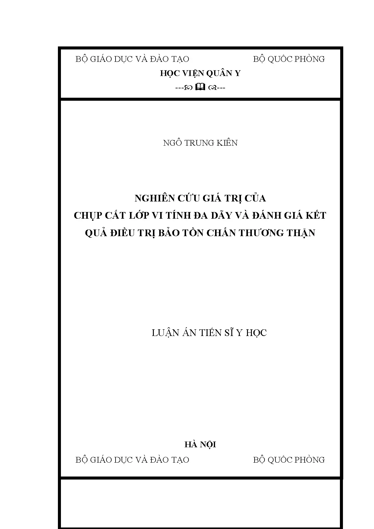 Nghiên cứu giá trị chụp cắt lớp vi tính đa dãy trong chấn thương thận