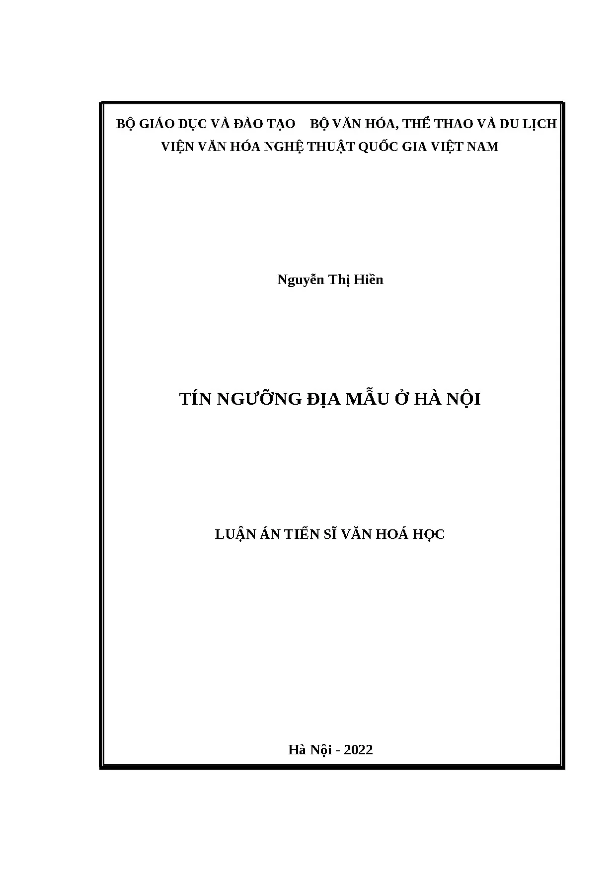 Luận án tín ngưỡng địa mẫu ở hà nội