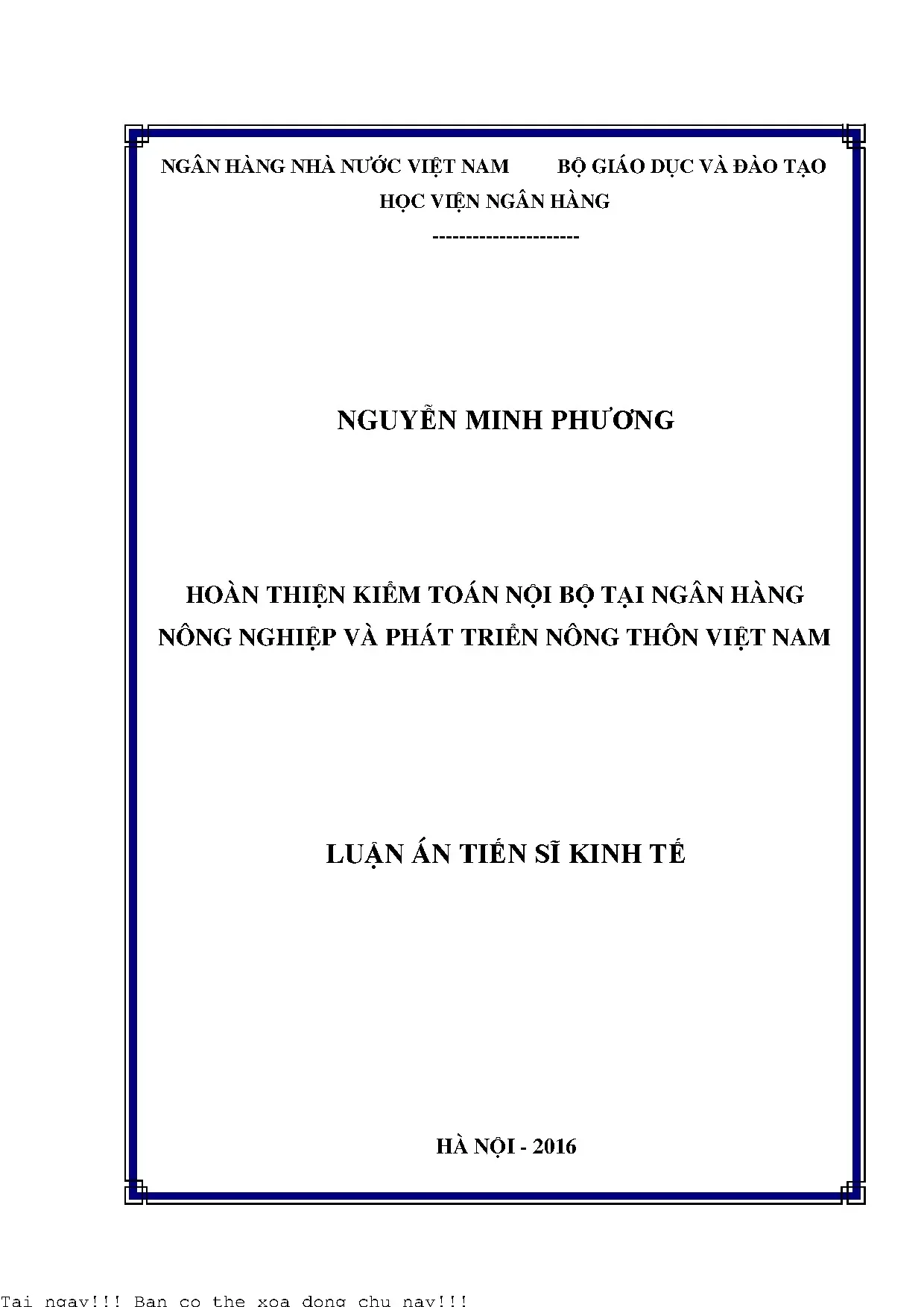 Hoàn thiện kiểm toán nội bộ tại ngân hàng nông nghiệp và phá