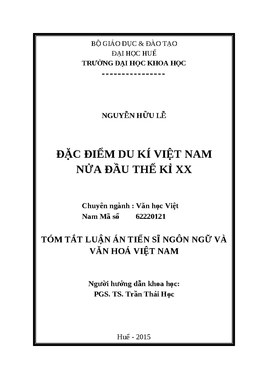 Đặc điểm du kí Việt Nam nửa đầu thế kỷ XX