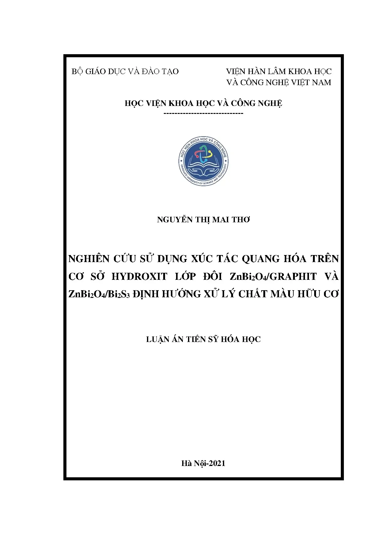 Xúc tác quang hóa ZnBi2O4/Graphit xử lý chất màu