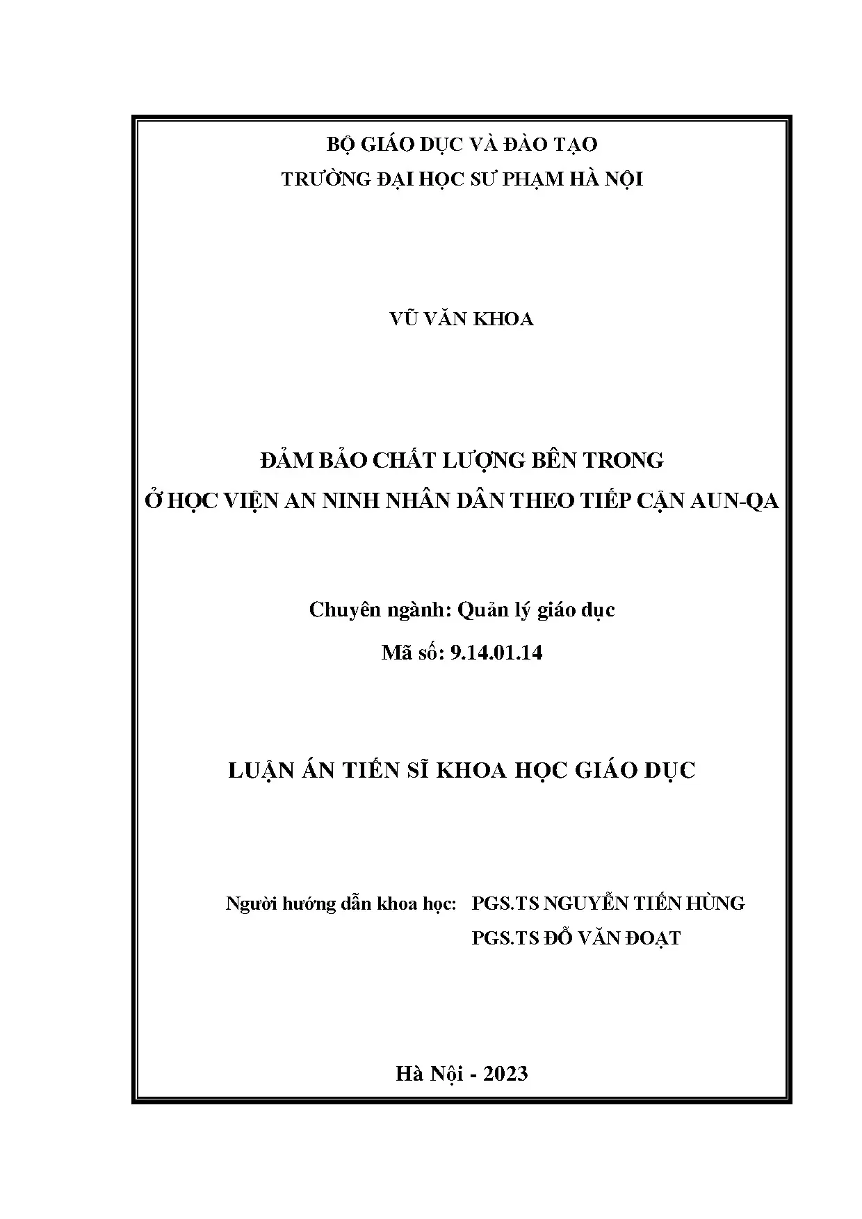 Đảm bảo chất lượng bên trong Học viện An ninh nhân dân theo tiếp cận AUN-QA