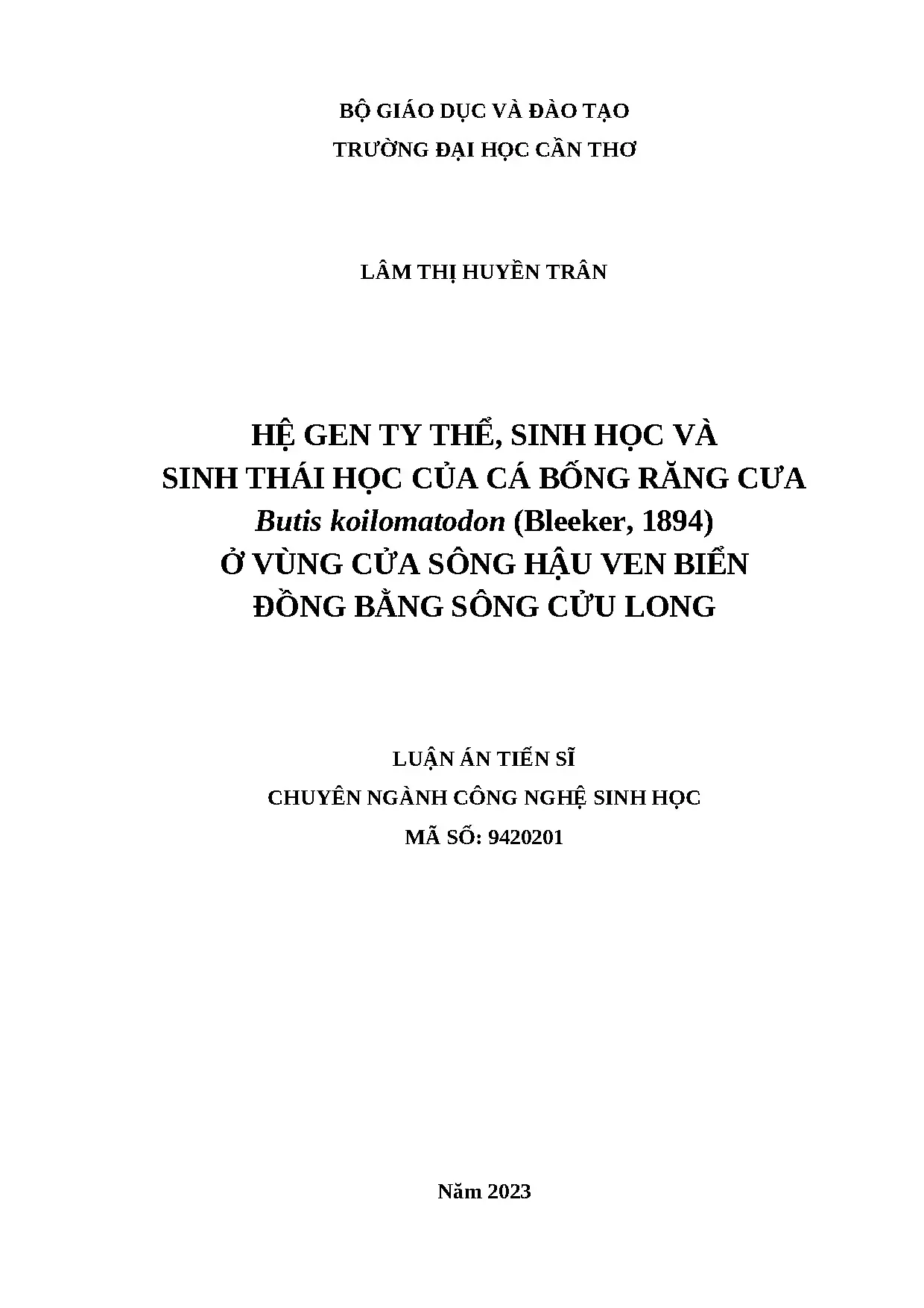 Hệ gen ty thể sinh học và sinh thái học của cá bống răng cưa