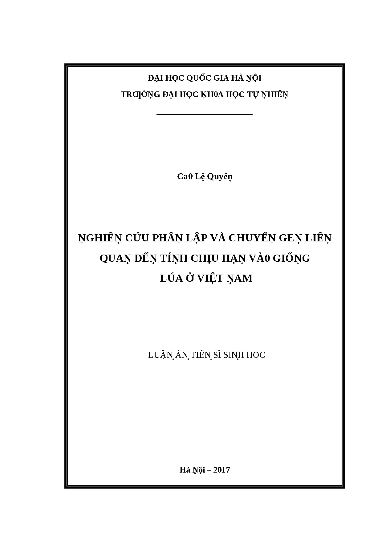 Chuyển gen chịu hạn vào giống lúa Việt Nam - Luận án TS