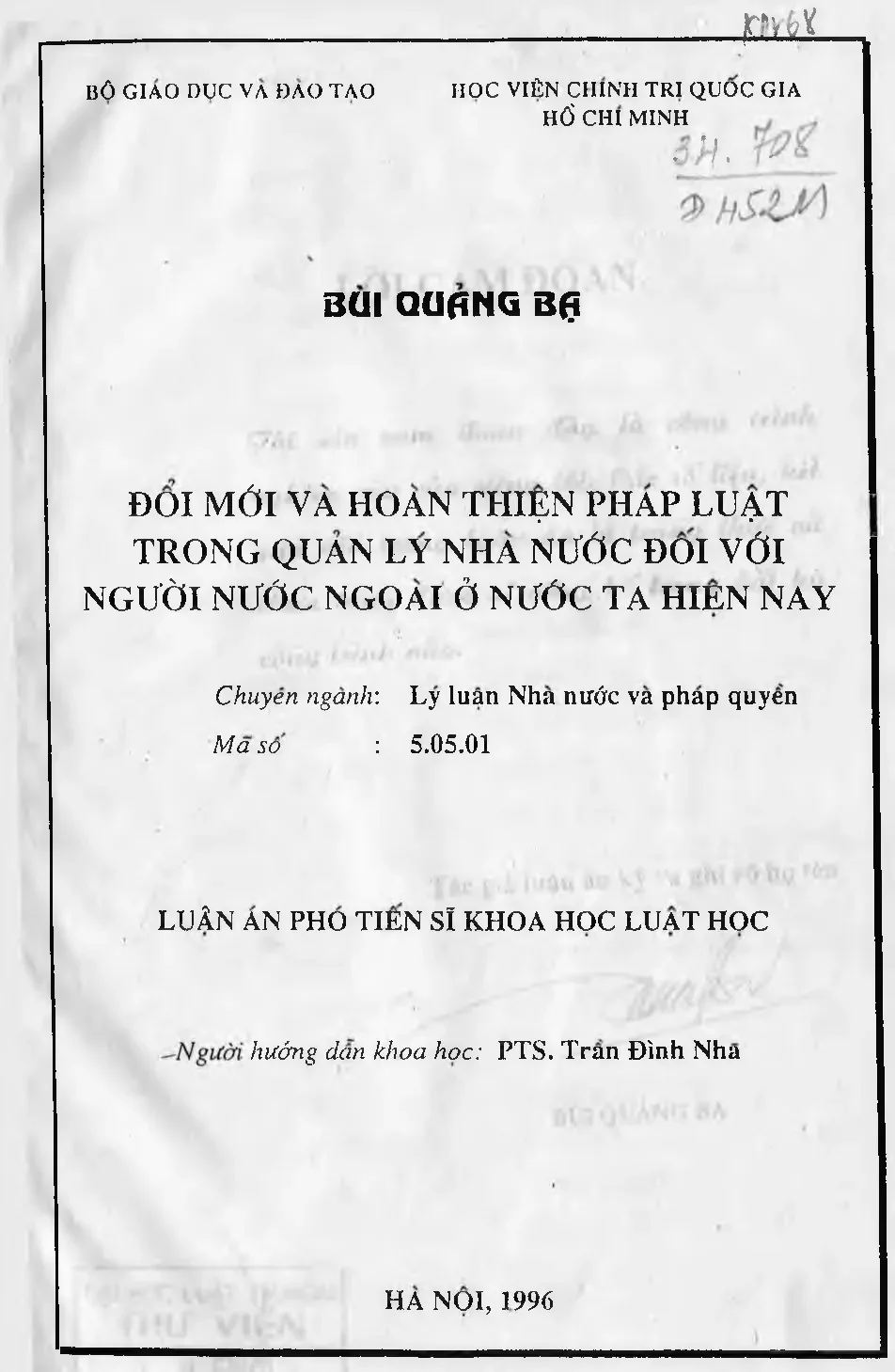 Luận án đổi mới và hoàn thiện pháp luật trong quản lý nhà nư