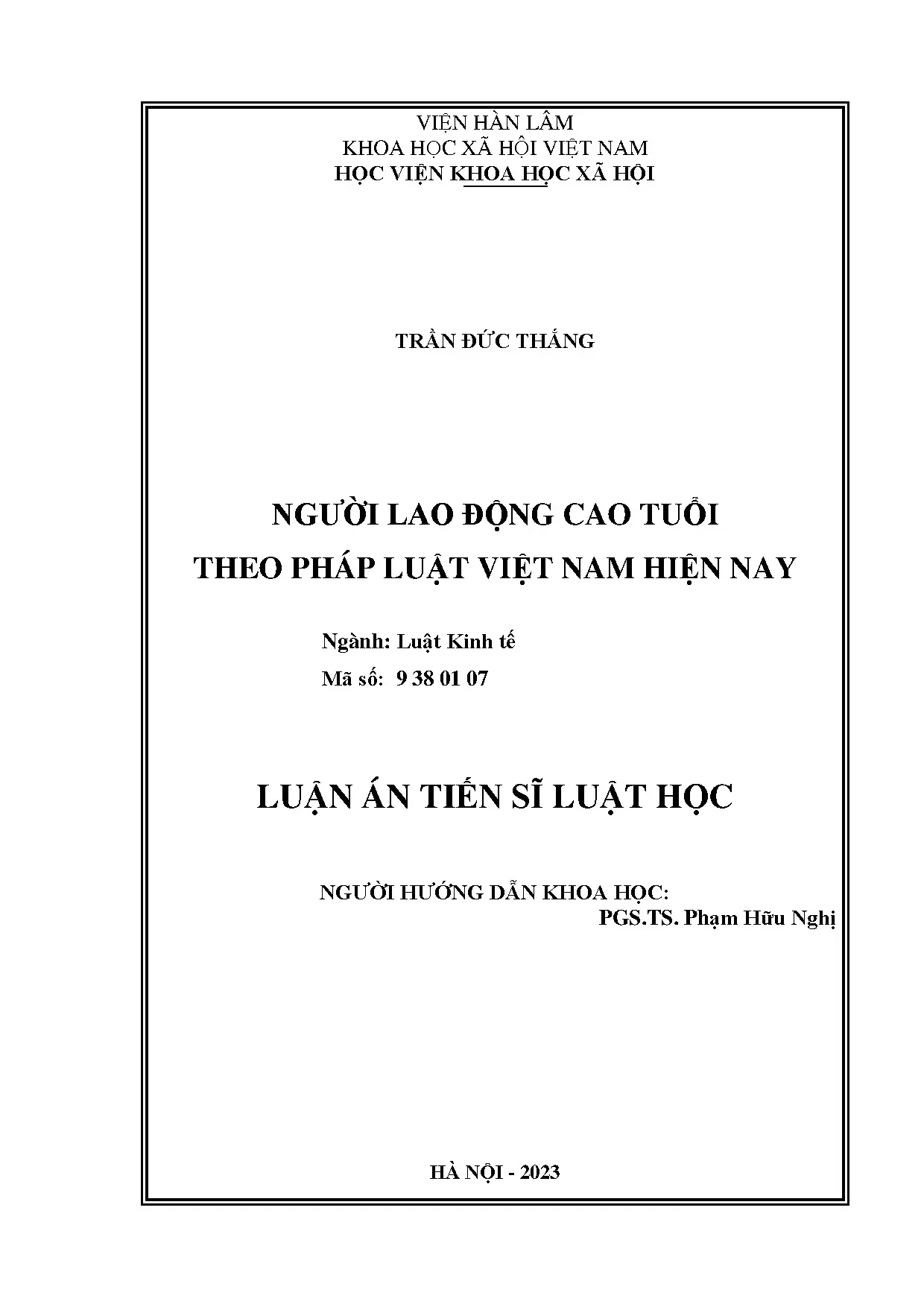 Luận án tiến sĩ người lao động cao tuổi theo pháp luật việt