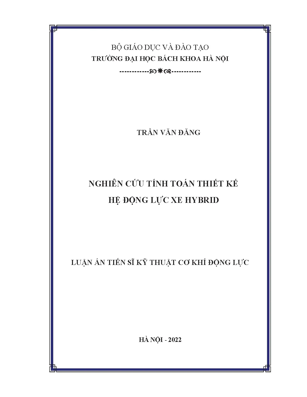Nghiên cứu tính toán thiết kế hệ động lực xe hydrid