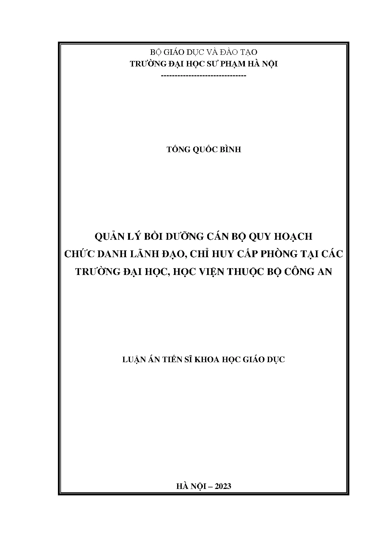 Quản lý bồi dưỡng cán bộ quy hoạch chức danh lãnh đạo cấp phòng tại các trường đại học, học viện Bộ Công an