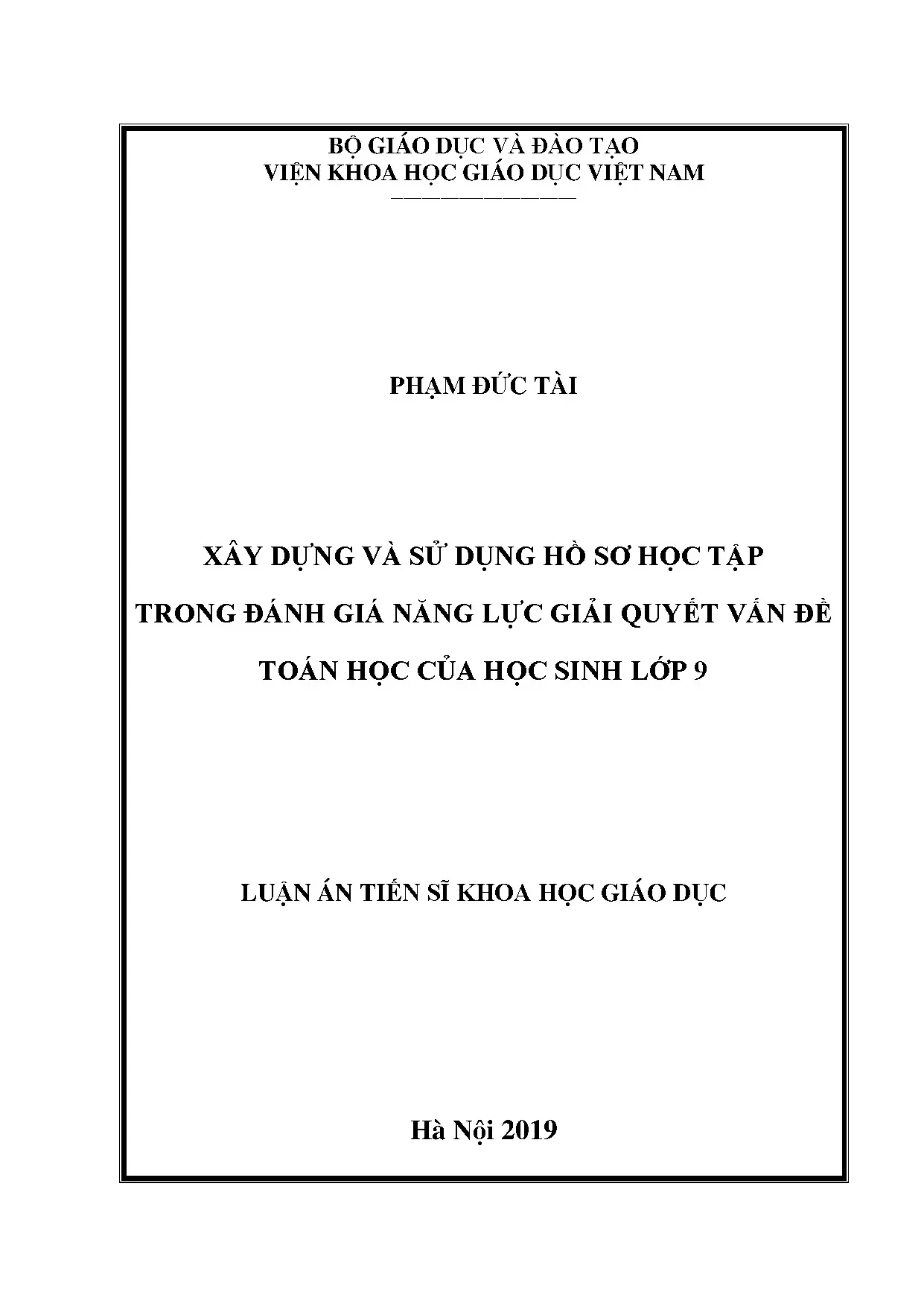 Xây dựng và sử dụng hồ sơ học tập trong đánh giá năng lực giải quyết vấn đề toán học của học sinh lớp 9