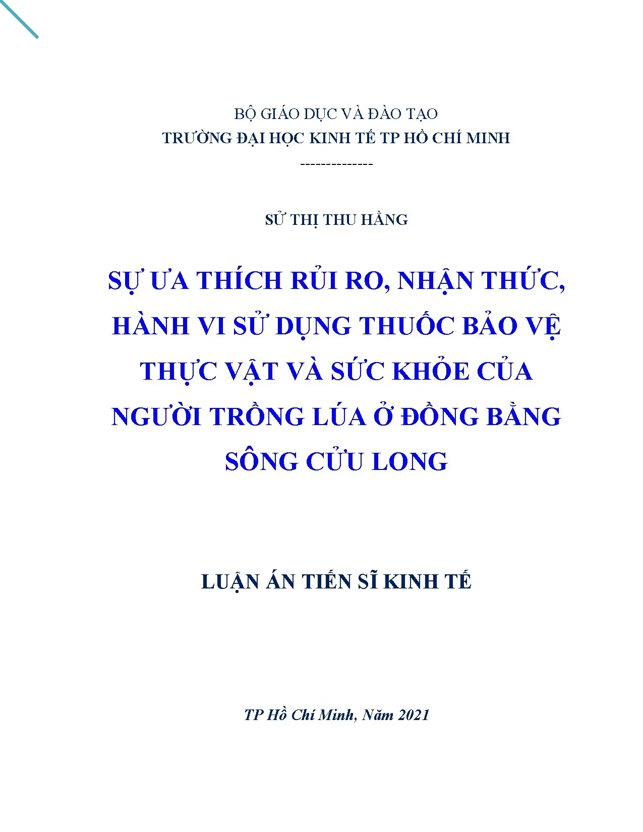 Sự ưa thích rủi ro, thuốc BVTV và sức khỏe nông dân ĐBSCL