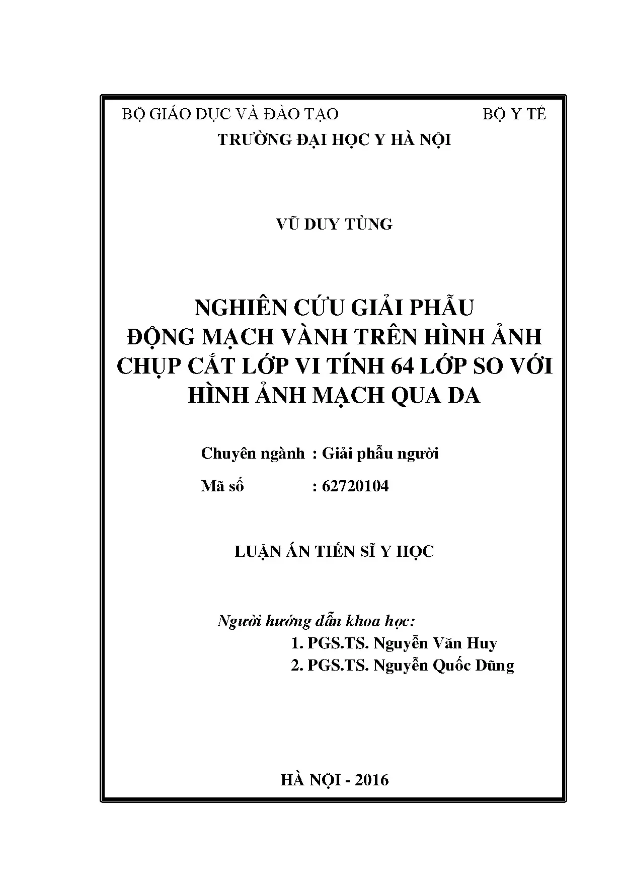 Luận án tiến sĩ nghiên cứu giải phẫu động mạch vành trên hìn