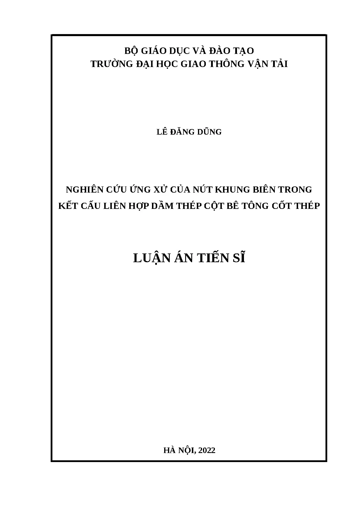Luận án tiến sĩ ứng xử nút khung biên kết cấu liên hợp dầm thép cột BTCT