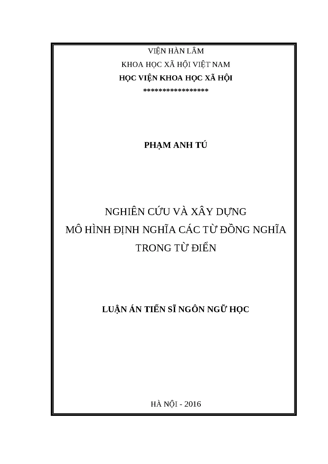 Luận án nghiên cứu và xây dựng mô hình định nghĩa các từ đồn