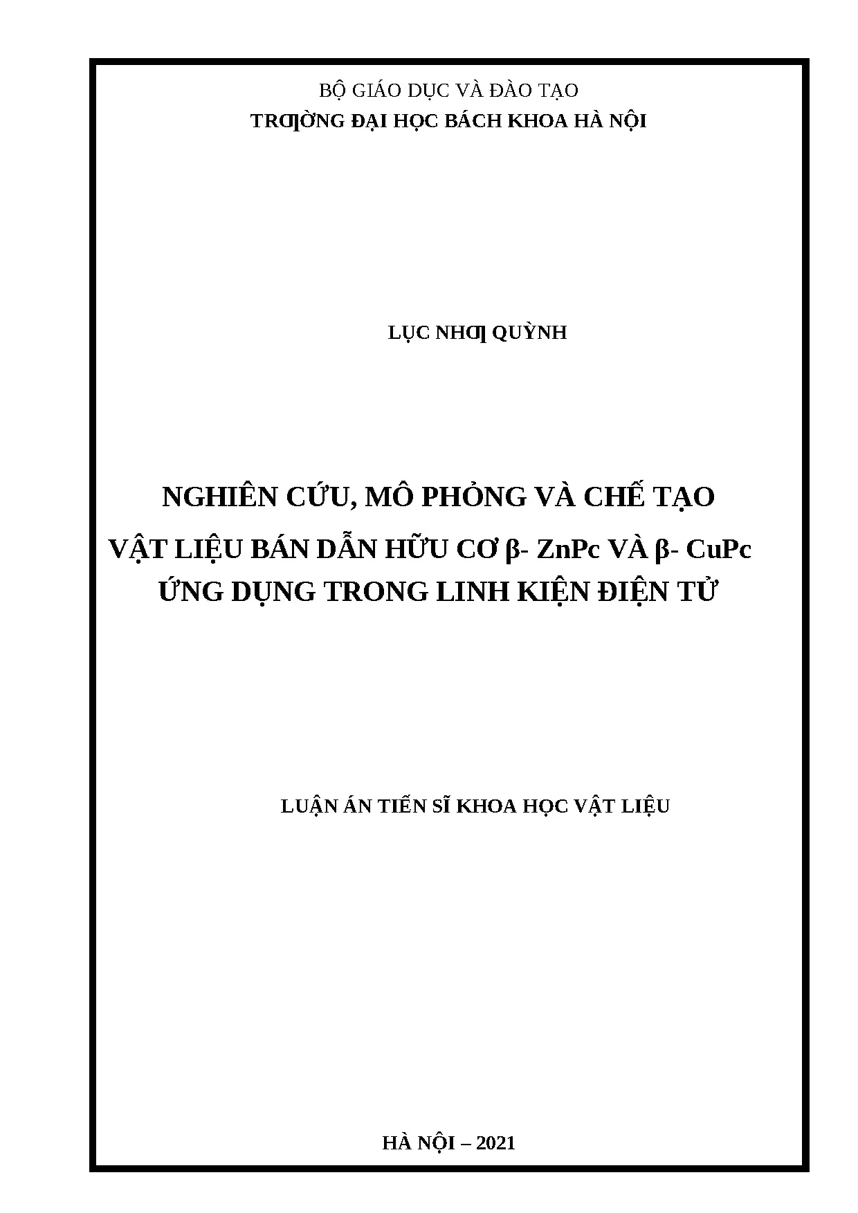 Nghiên cứu vật liệu bán dẫn hữu cơ β-ZnPc và β-CuPc