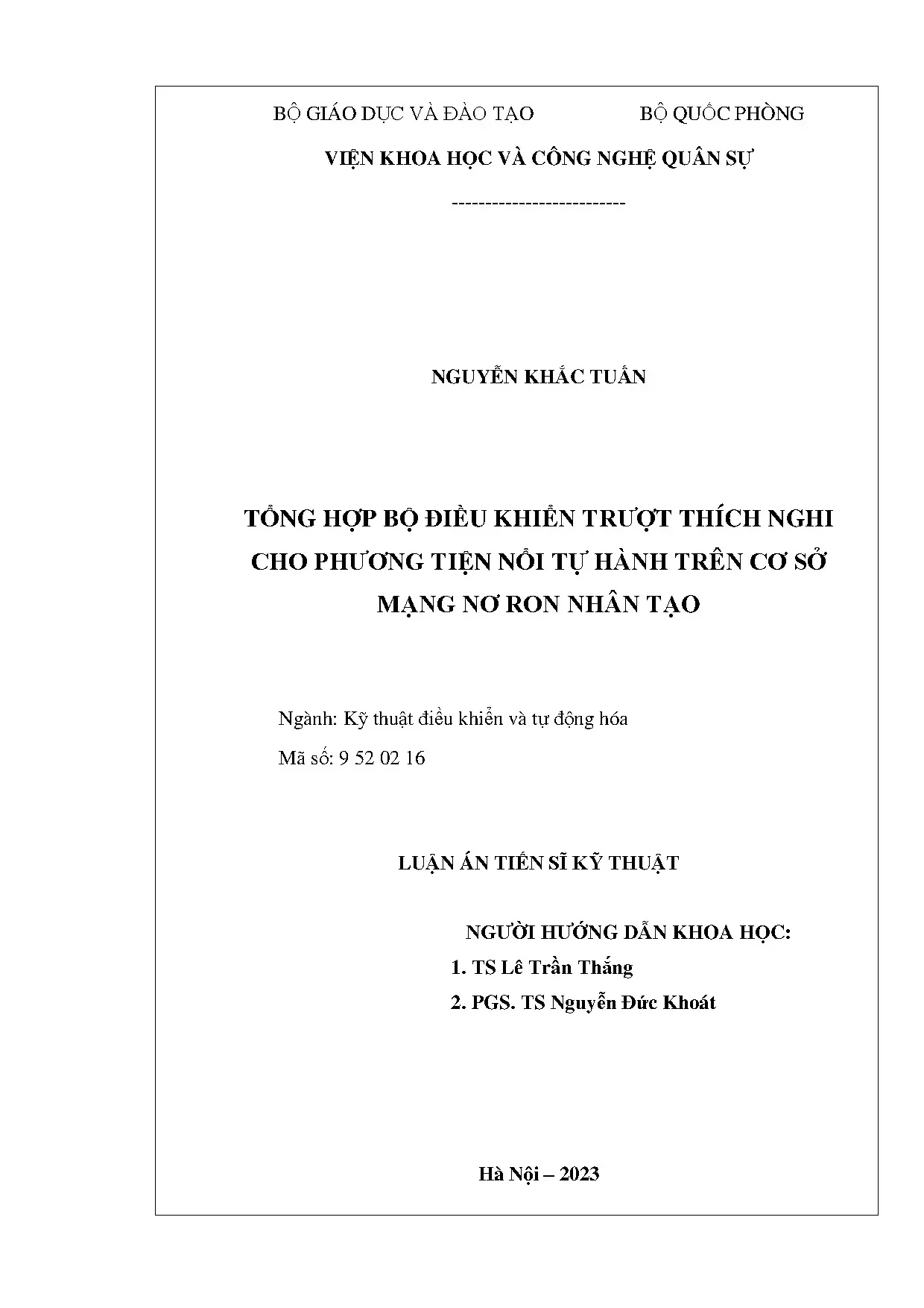 Tổng hợp bộ điều khiển trượt thích nghi cho phương tiện nổi