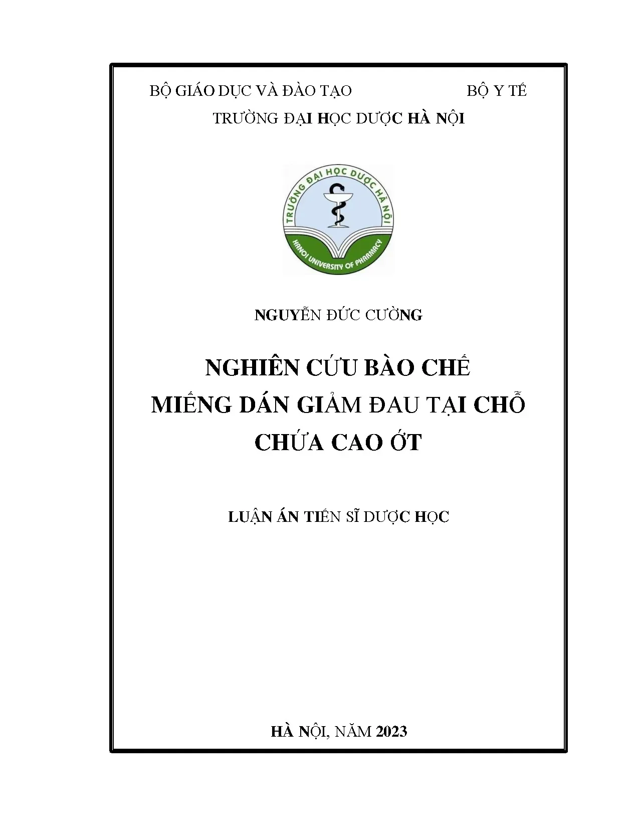 Nghiên cứu bào chế miếng dán giảm đau từ cao ớt
