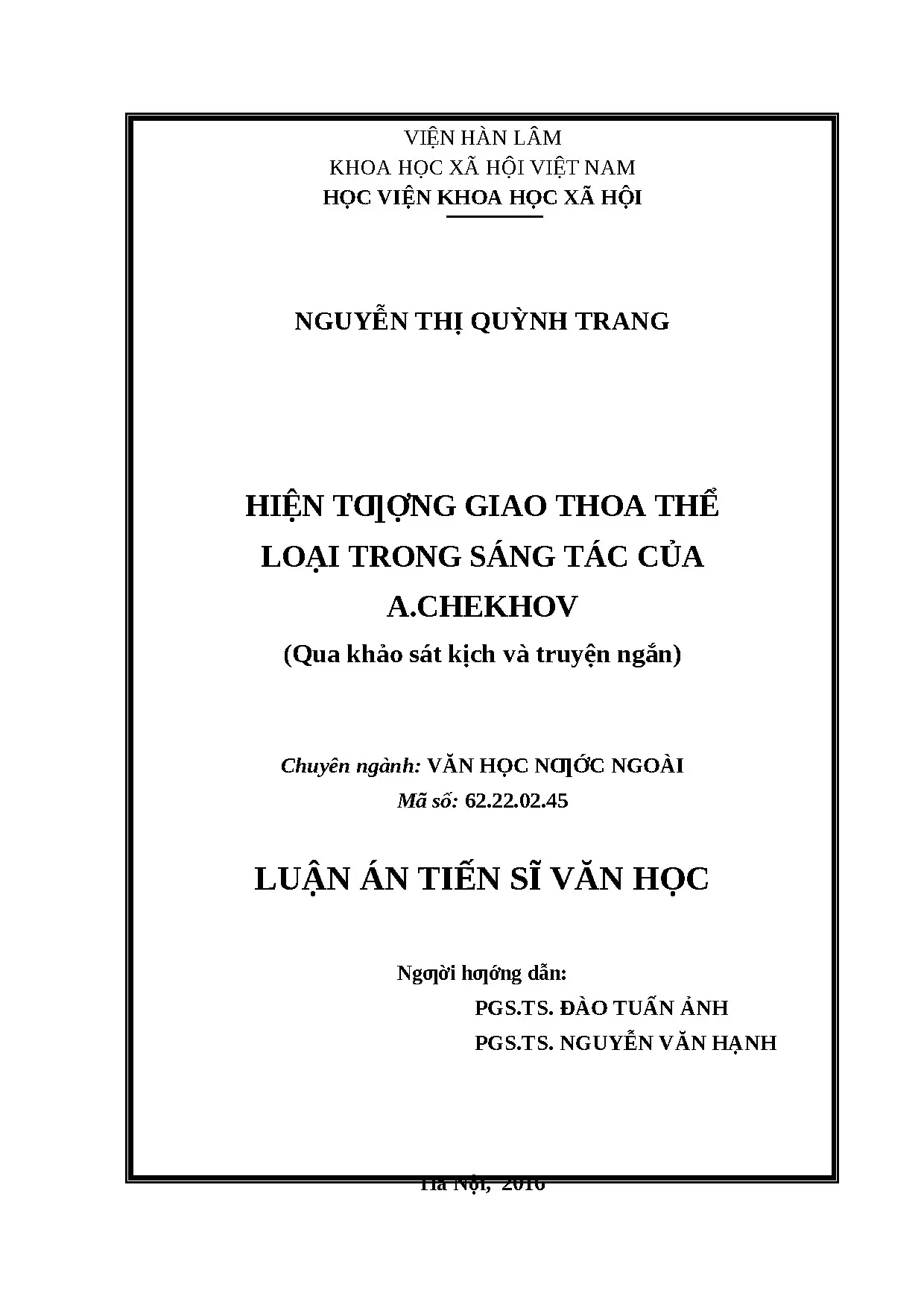 Giao Thoa Thể Loại Trong Sáng Tác A. Chekhov: Kịch & Truyện Ngắn