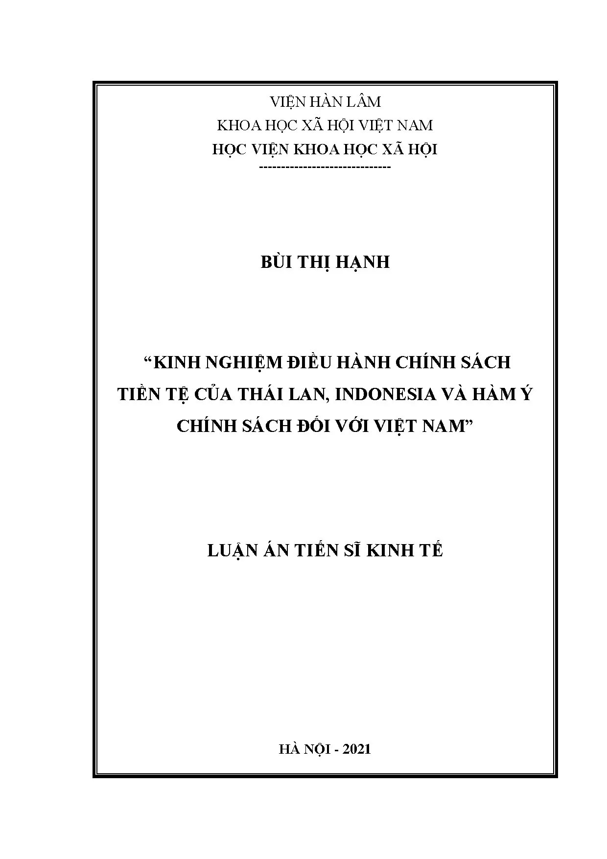 Chính sách tiền tệ Thái Lan, Indonesia và bài học cho Việt Nam