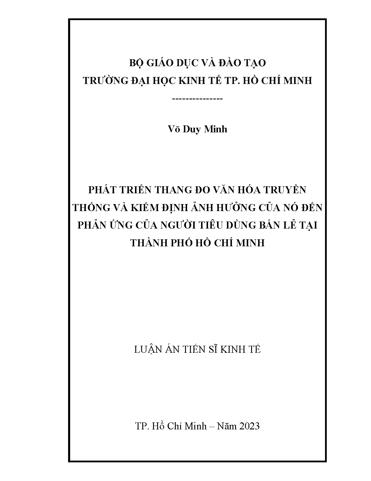 Phát triển thang đo văn hóa truyền thống và ảnh hưởng người tiêu dùng TP.HCM