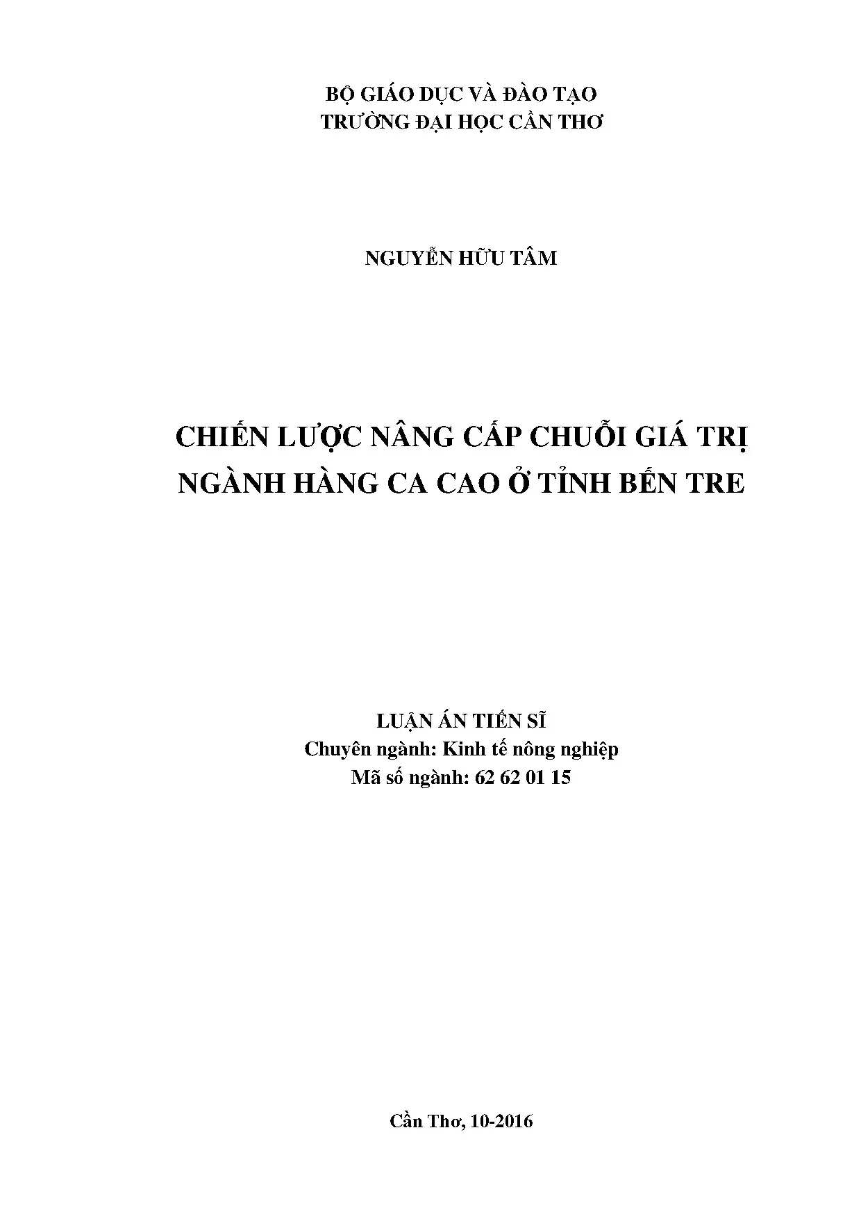 Chiến lược nâng cấp chuỗi giá trị ngành hàng ca cao tại Bến Tre