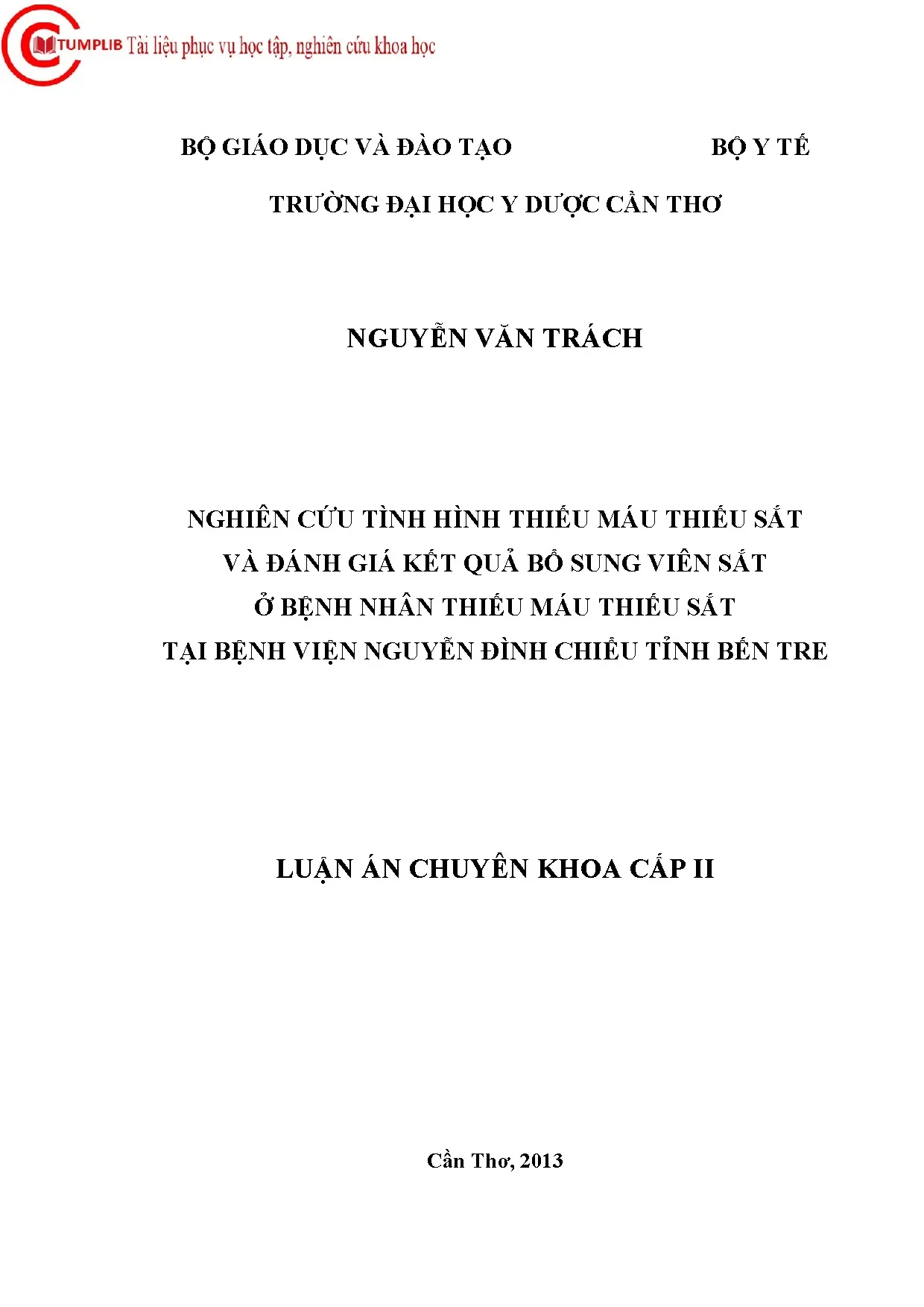 Nghiên cứu thiếu máu thiếu sắt tại BV Nguyễn Đình Chiểu