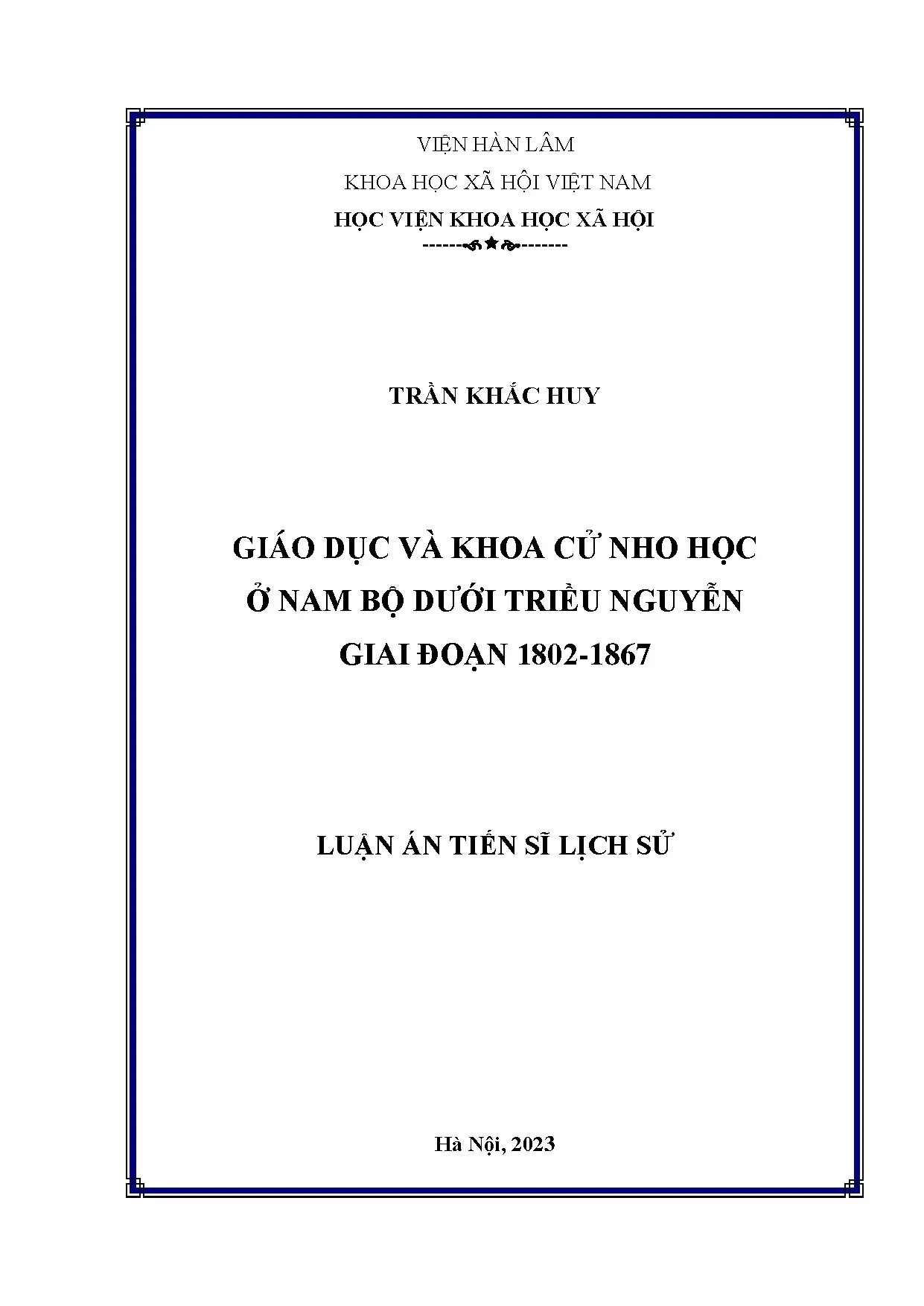 Giáo dục Nho học Nam Bộ dưới triều Nguyễn (1802-1867)