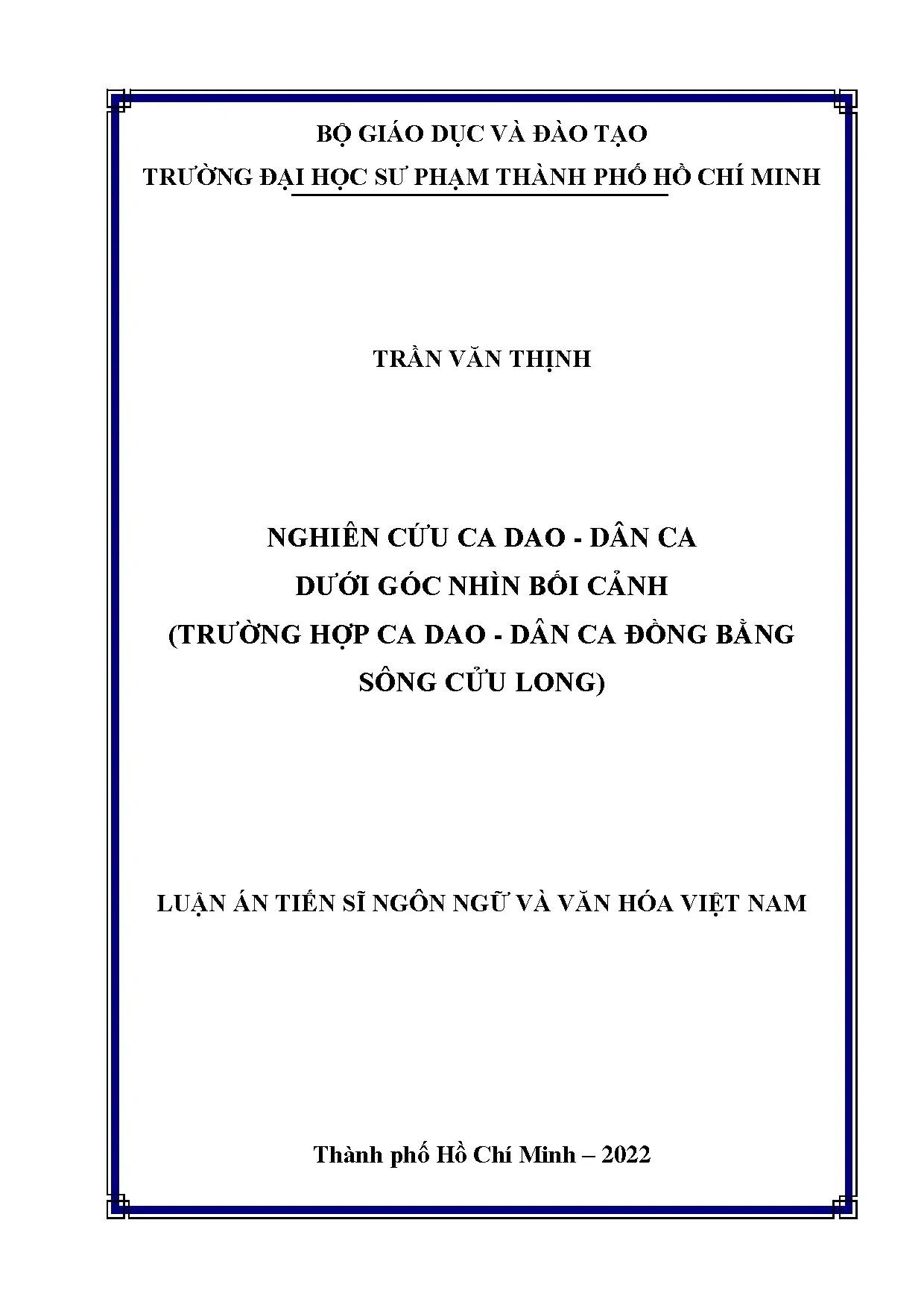 Nghiên cứu ca dao dân ca dưới góc nhìn bối cảnh trường hợp c