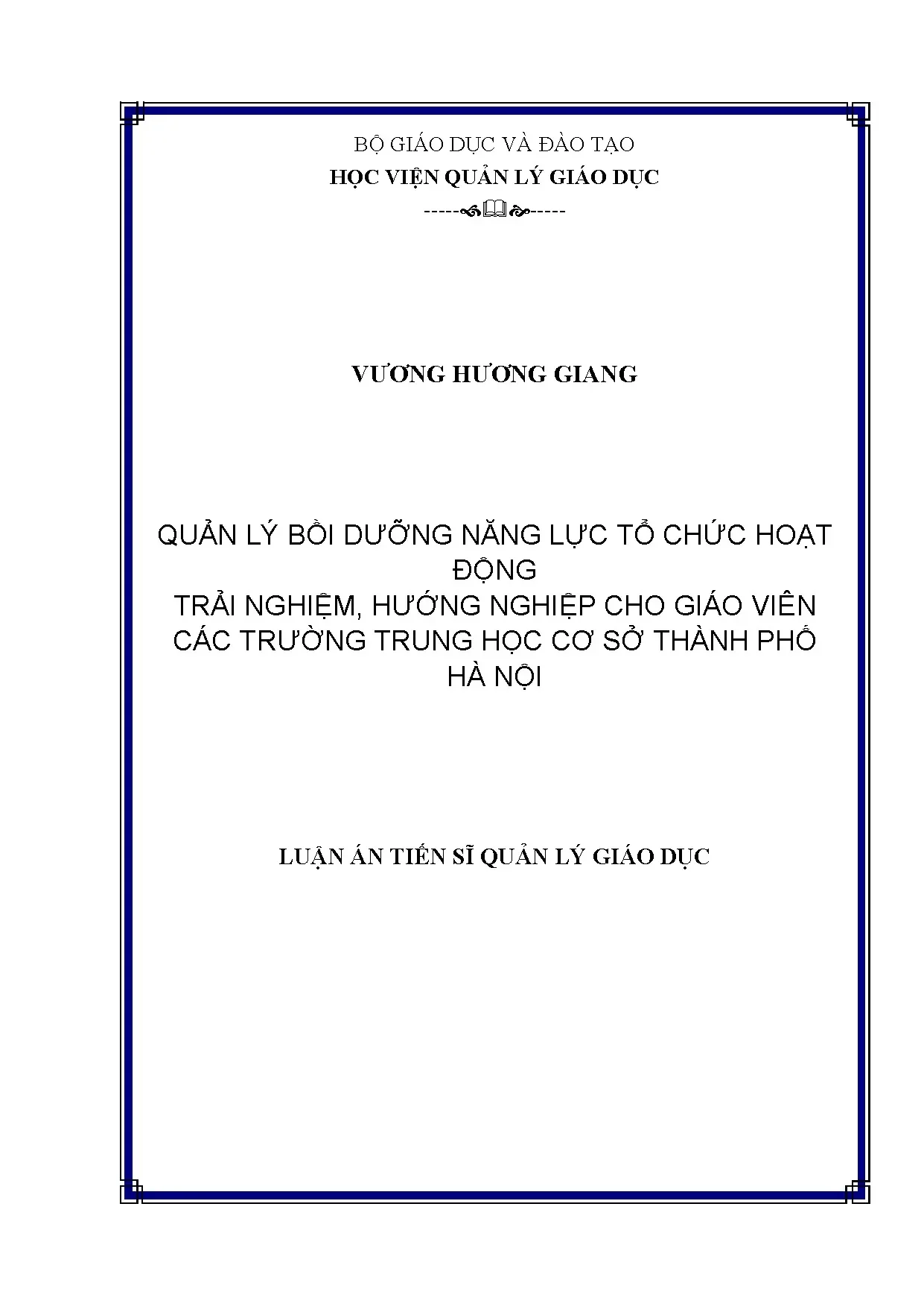 Quản lý hoạt động ngoài giờ lên lớp cho học sinh THCS Hà Nội