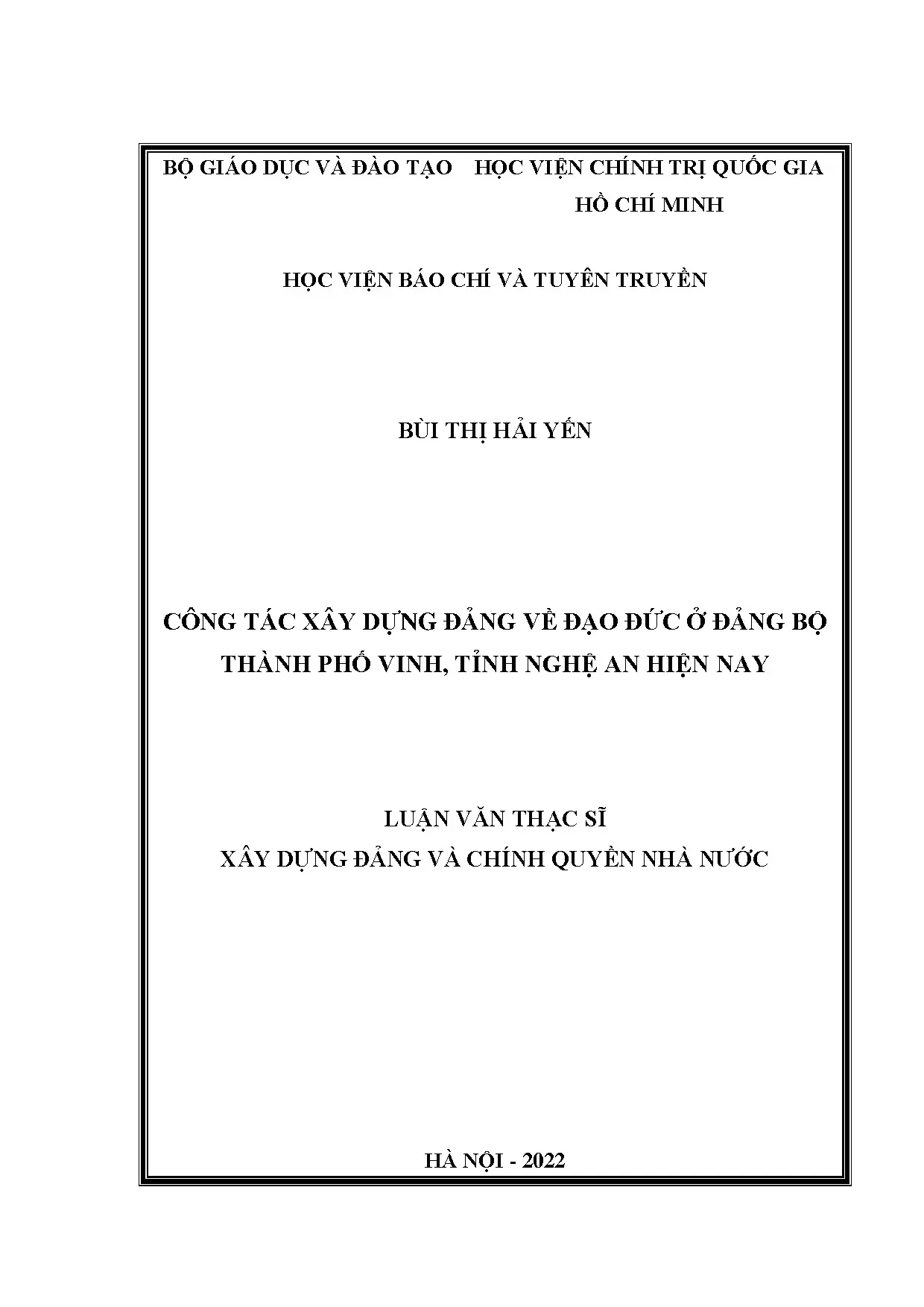 Công tác xây dựng đảng về đạo đức ở đảng bộ thành phố vinh t