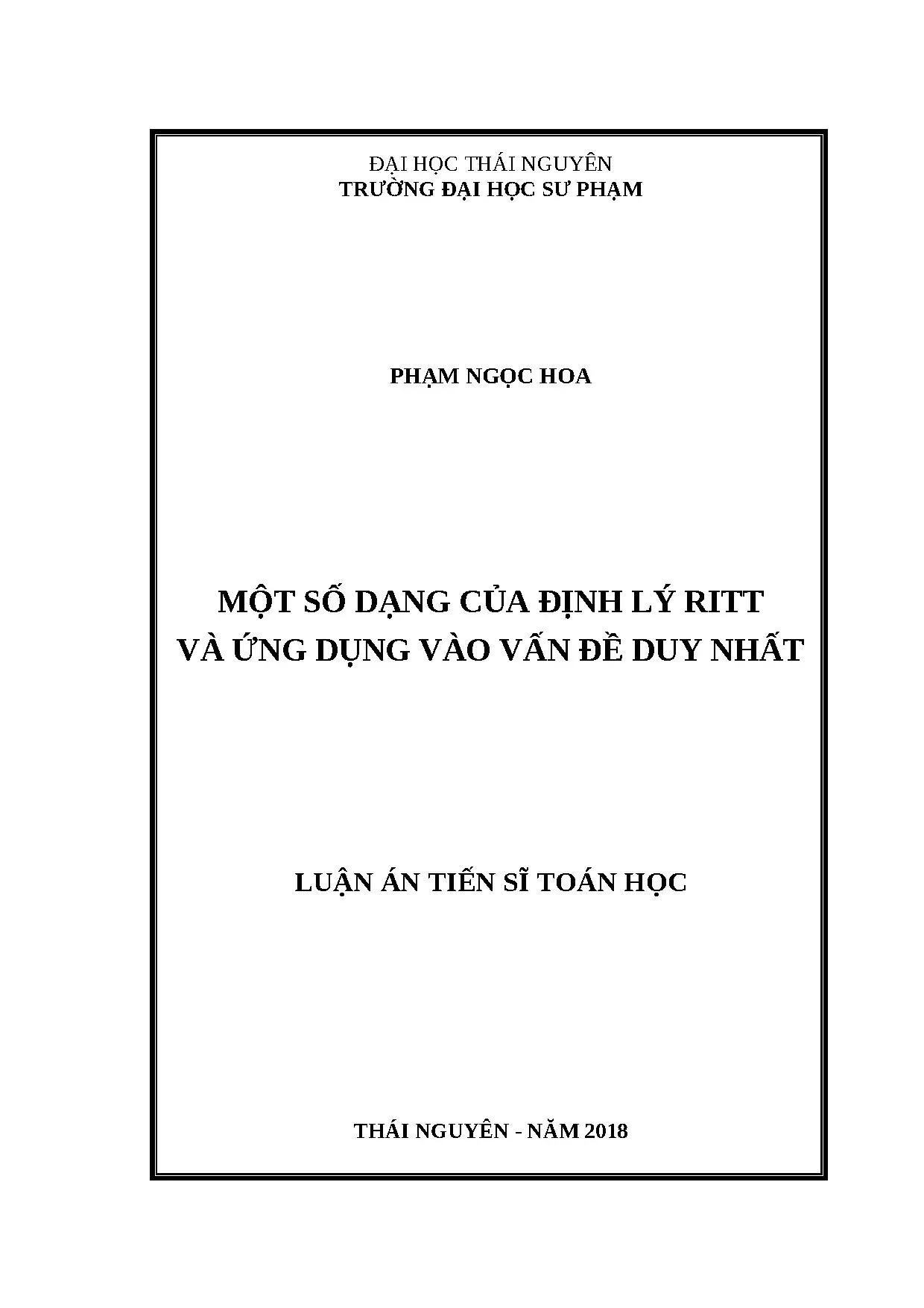 Luận án một số dạng của định lý ritt và ứng dụng vào vấn đề