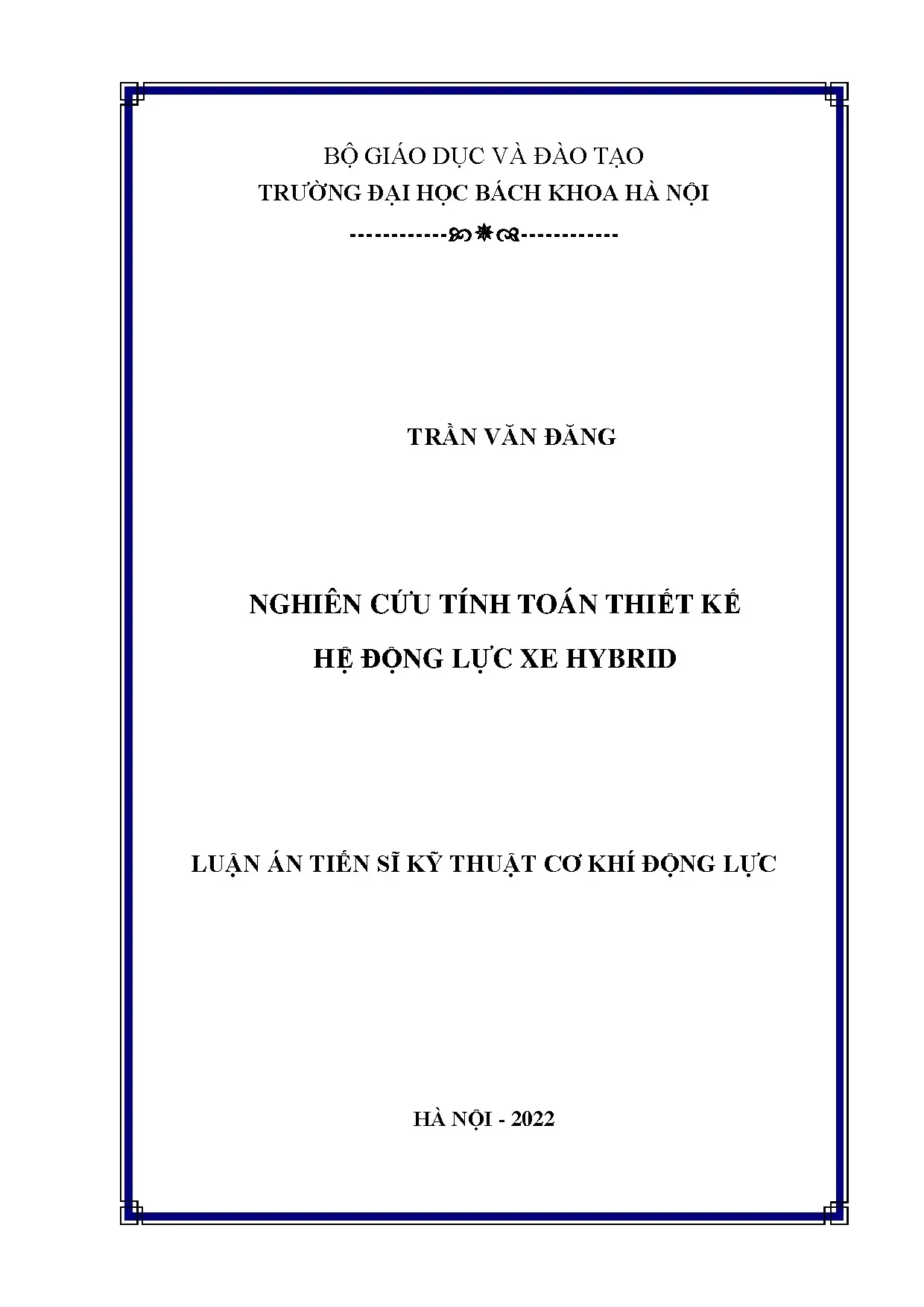 Luận án nghiên cứu tính toán thiết kế hệ động lực xe hybrid