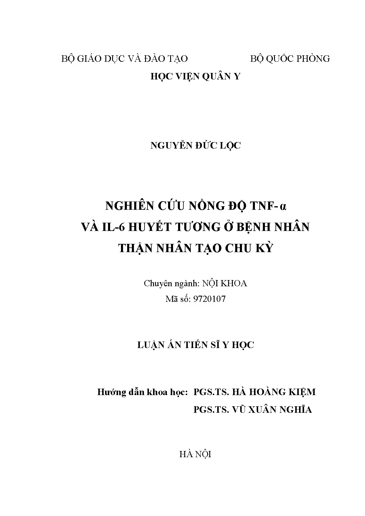 Nghiên cứu nồng độ TNF-α, IL-6 huyết tương ở bệnh nhân thận nhân tạo chu kỳ