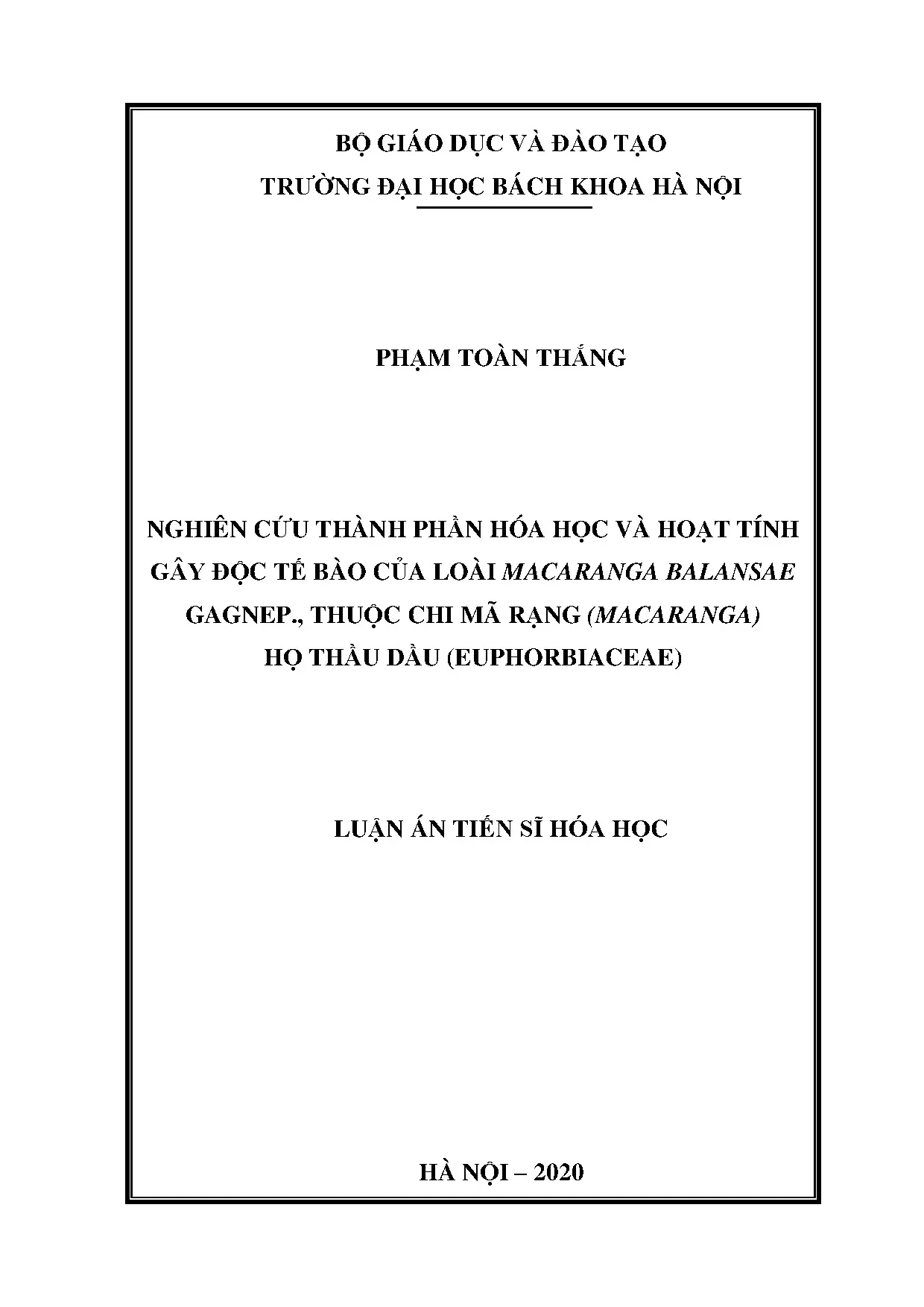 Thành phần hóa học và độc tính tế bào Macaranga balansae