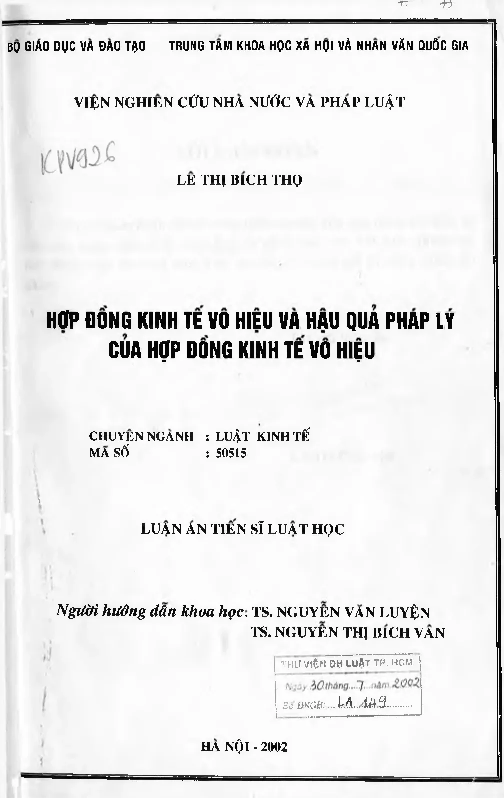 Luận án hợp đồng kinh tố vô hiệu và hậu quả pháp lý của hợp