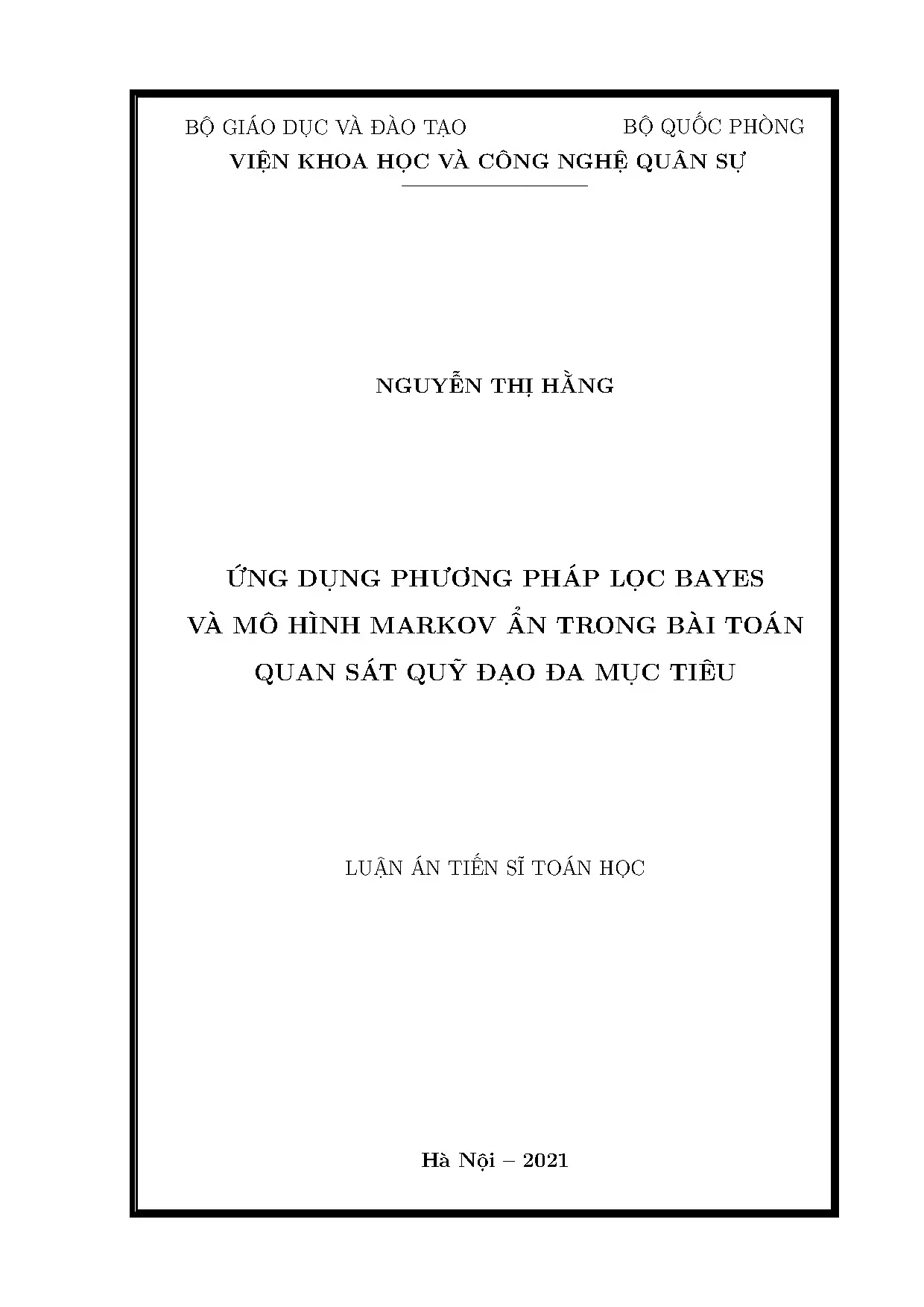 Luận án tiến sĩ ứng dụng phương pháp lọc bayes và mô hình ma