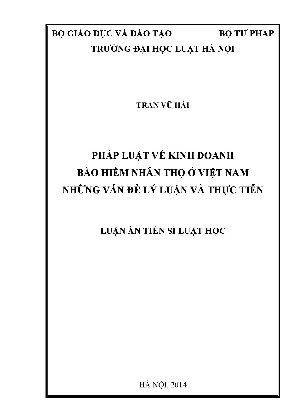 Pháp luật Kinh doanh Bảo hiểm Nhân thọ Việt Nam: Lý luận & Thực tiễn