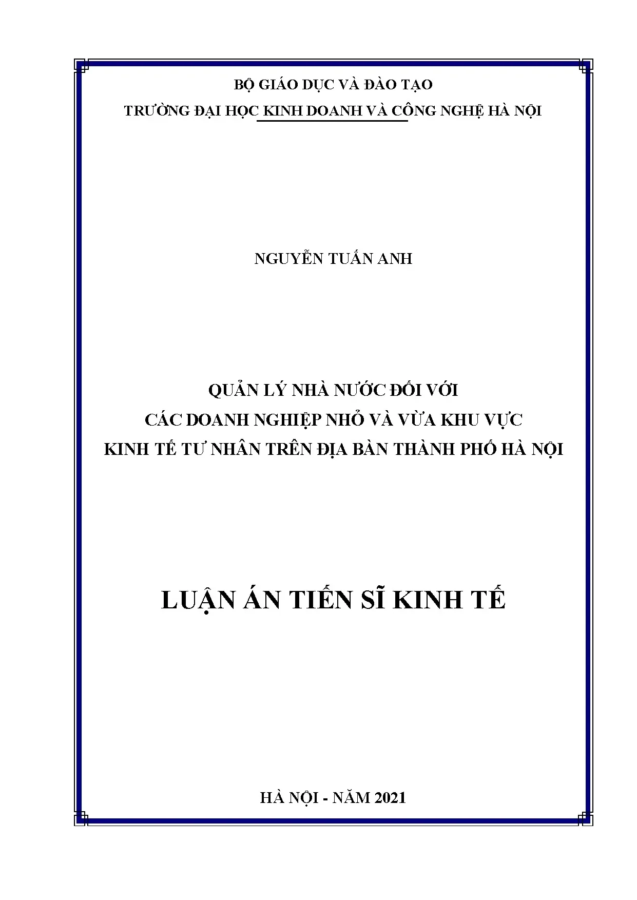 Quản lý nhà nước đối với doanh nghiệp nhỏ và vừa khu vực kinh tế tư nhân tại Hà Nội